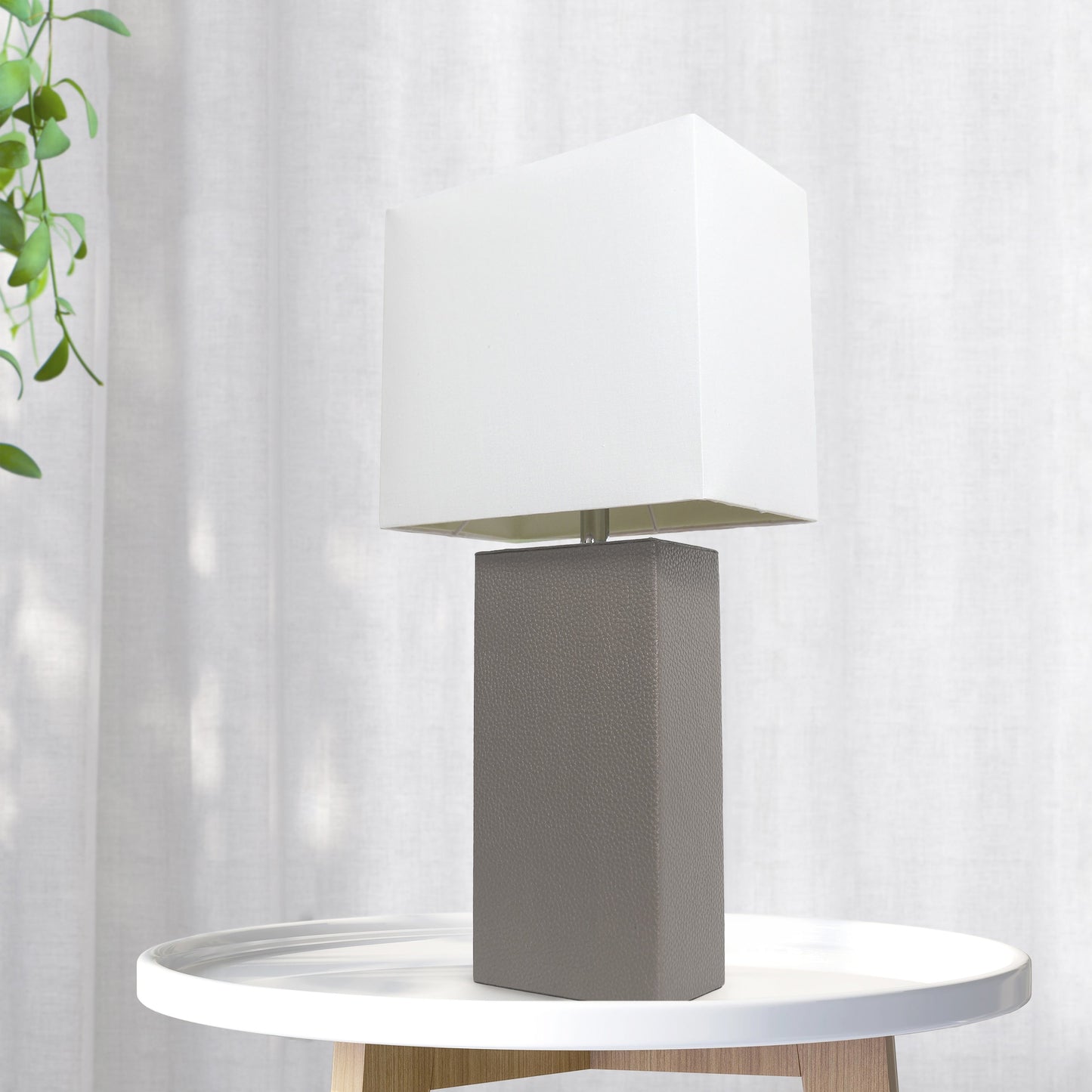 All The Rages Lalia Home Lexington 21" Gray Leather Base Modern Home Bedside Table Lamp