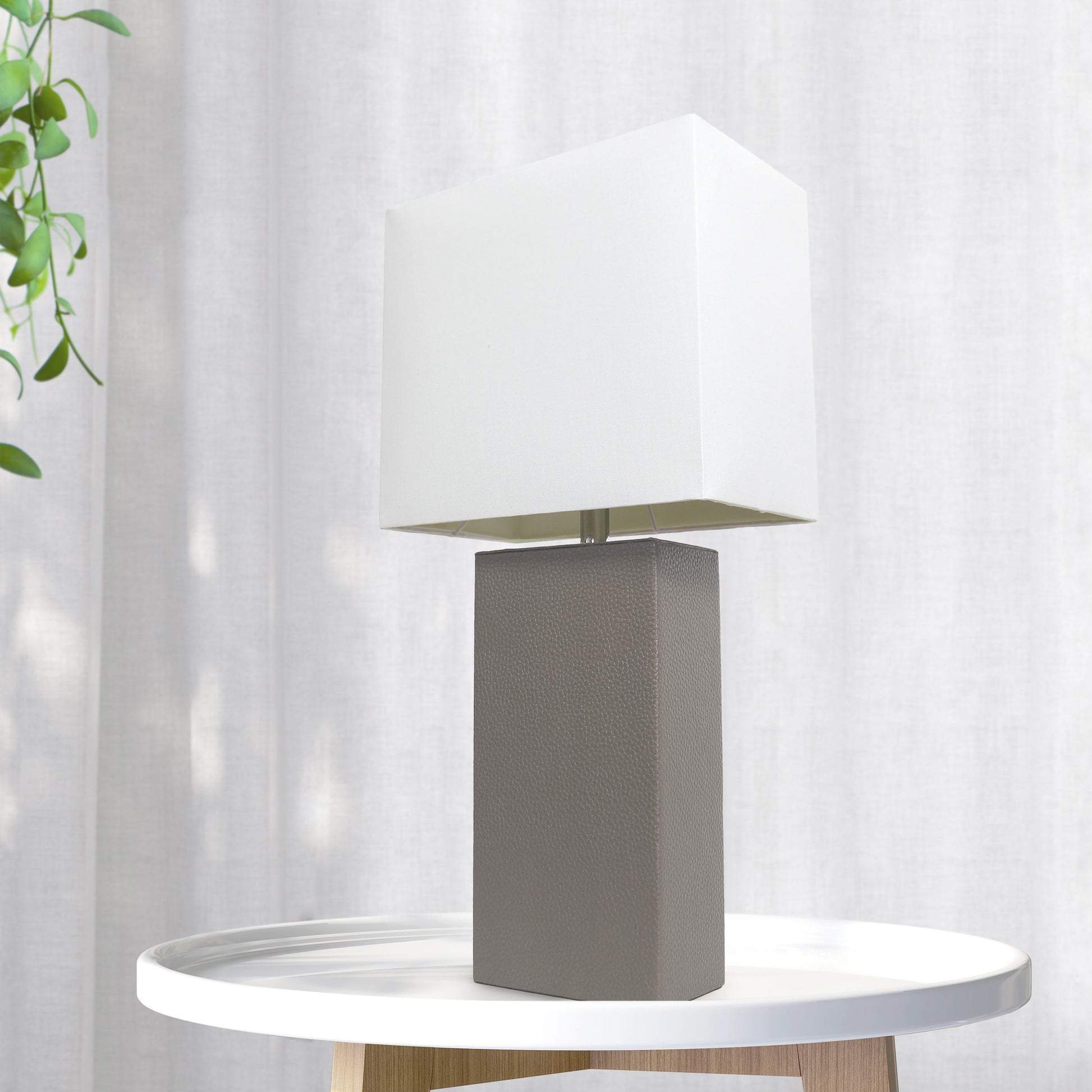 All The Rages Lalia Home Lexington 21" Gray Leather Base Modern Home Bedside Table Lamp