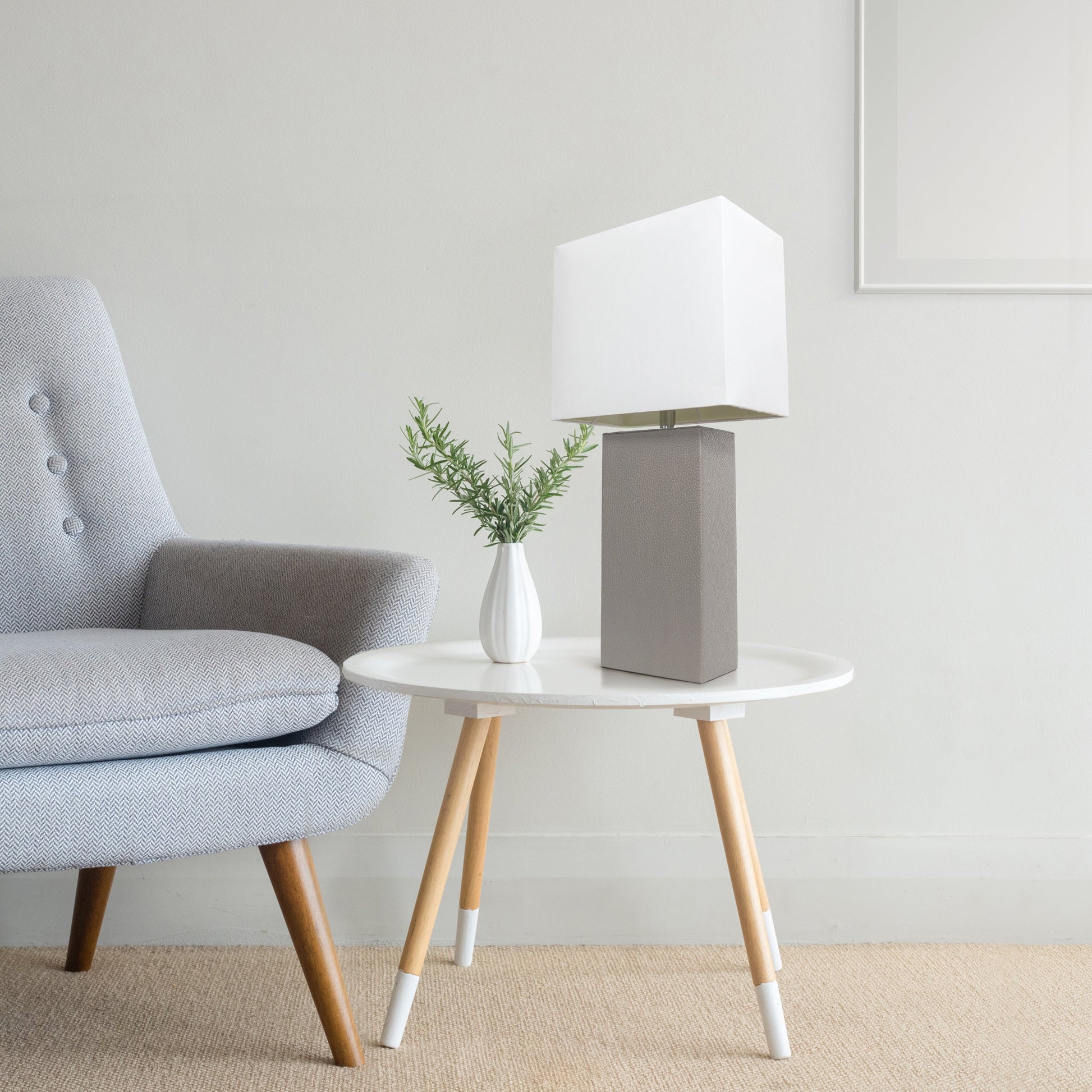 All The Rages Lalia Home Lexington 21" Gray Leather Base Modern Home Bedside Table Lamp
