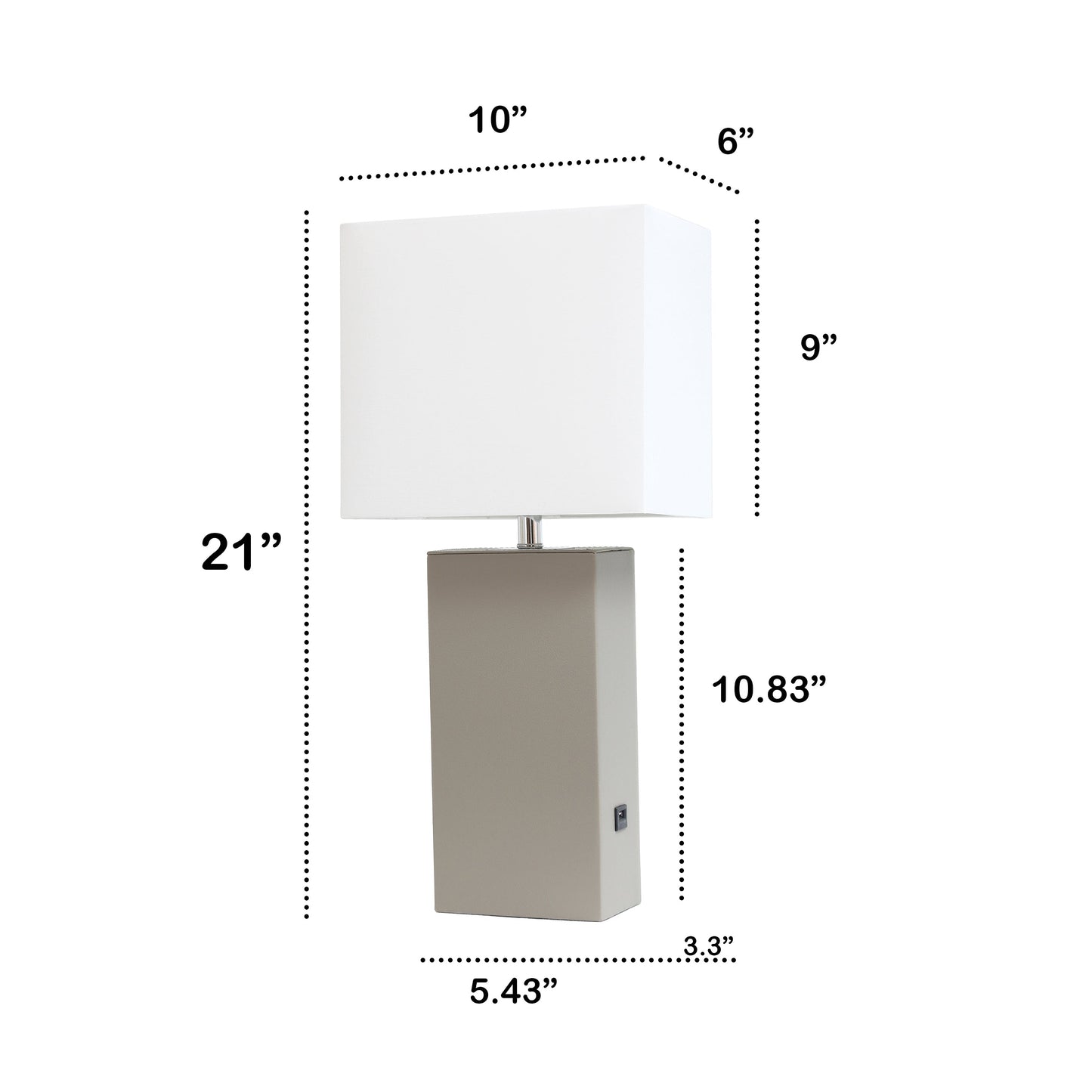 All The Rages Lalia Home Lexington 21" Gray Leather Base Modern Home Décor Bedside Table Lamp With USB Charging Port