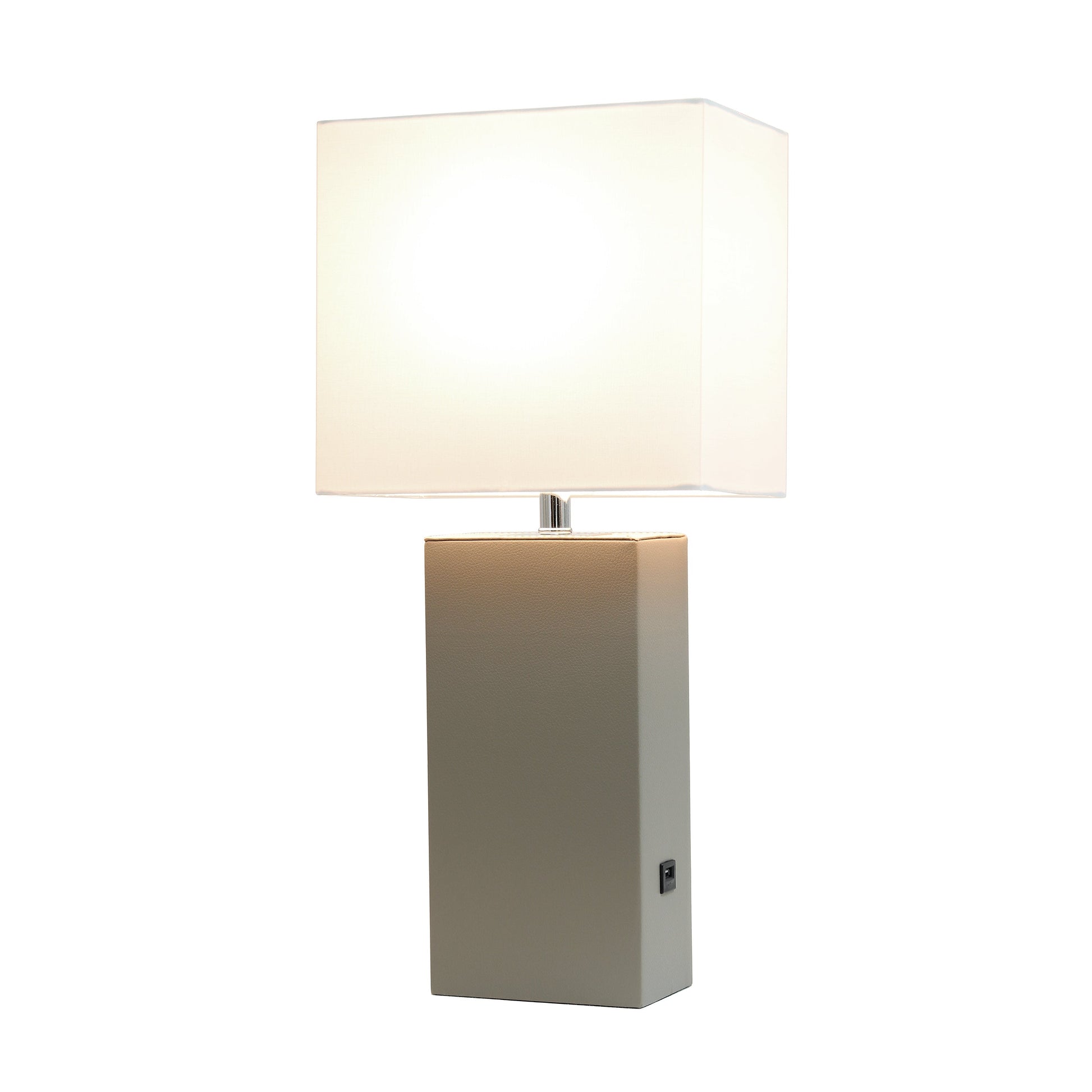 All The Rages Lalia Home Lexington 21" Gray Leather Base Modern Home Décor Bedside Table Lamp With USB Charging Port