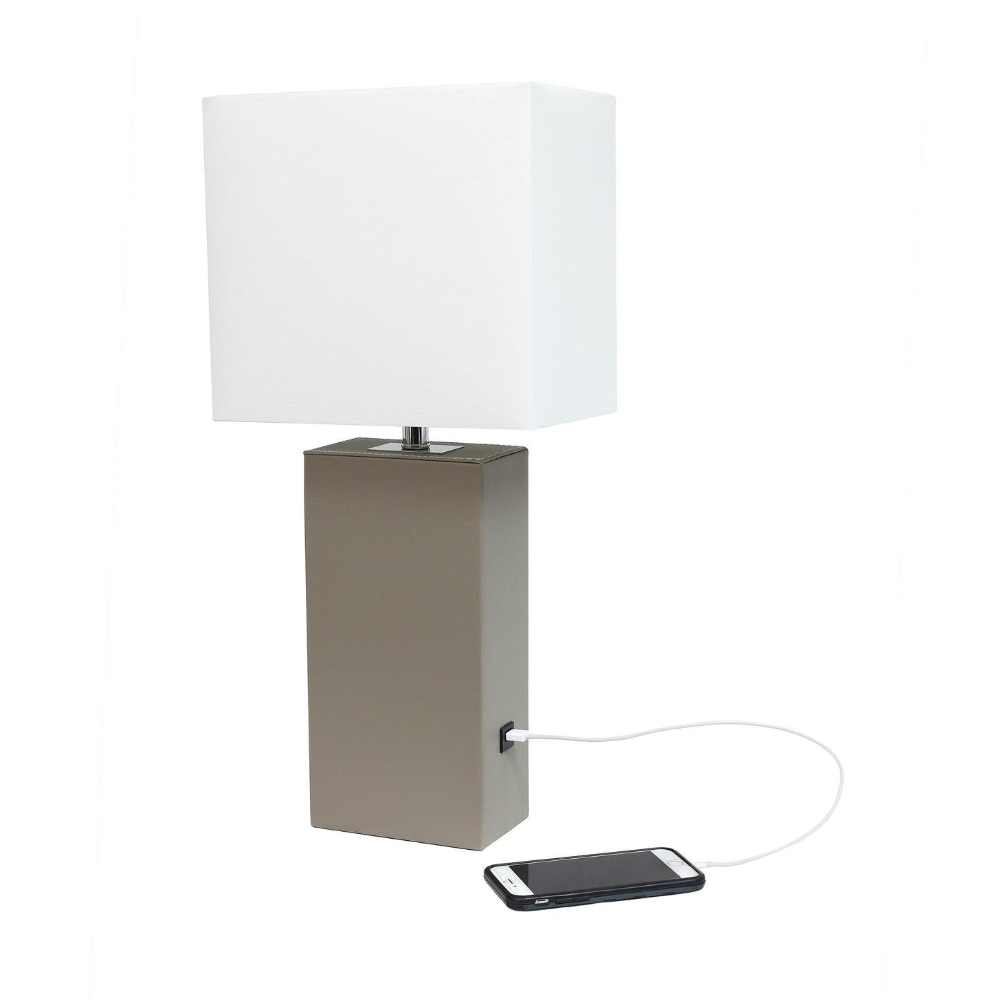 All The Rages Lalia Home Lexington 21" Gray Leather Base Modern Home Décor Bedside Table Lamp With USB Charging Port