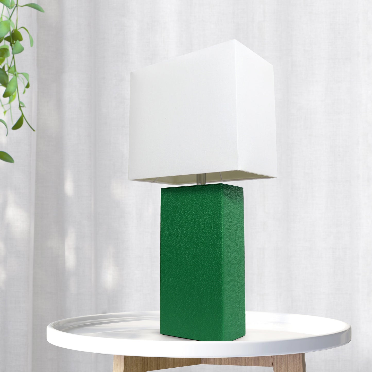 All The Rages Lalia Home Lexington 21" Green Leather Base Modern Home Bedside Table Lamp