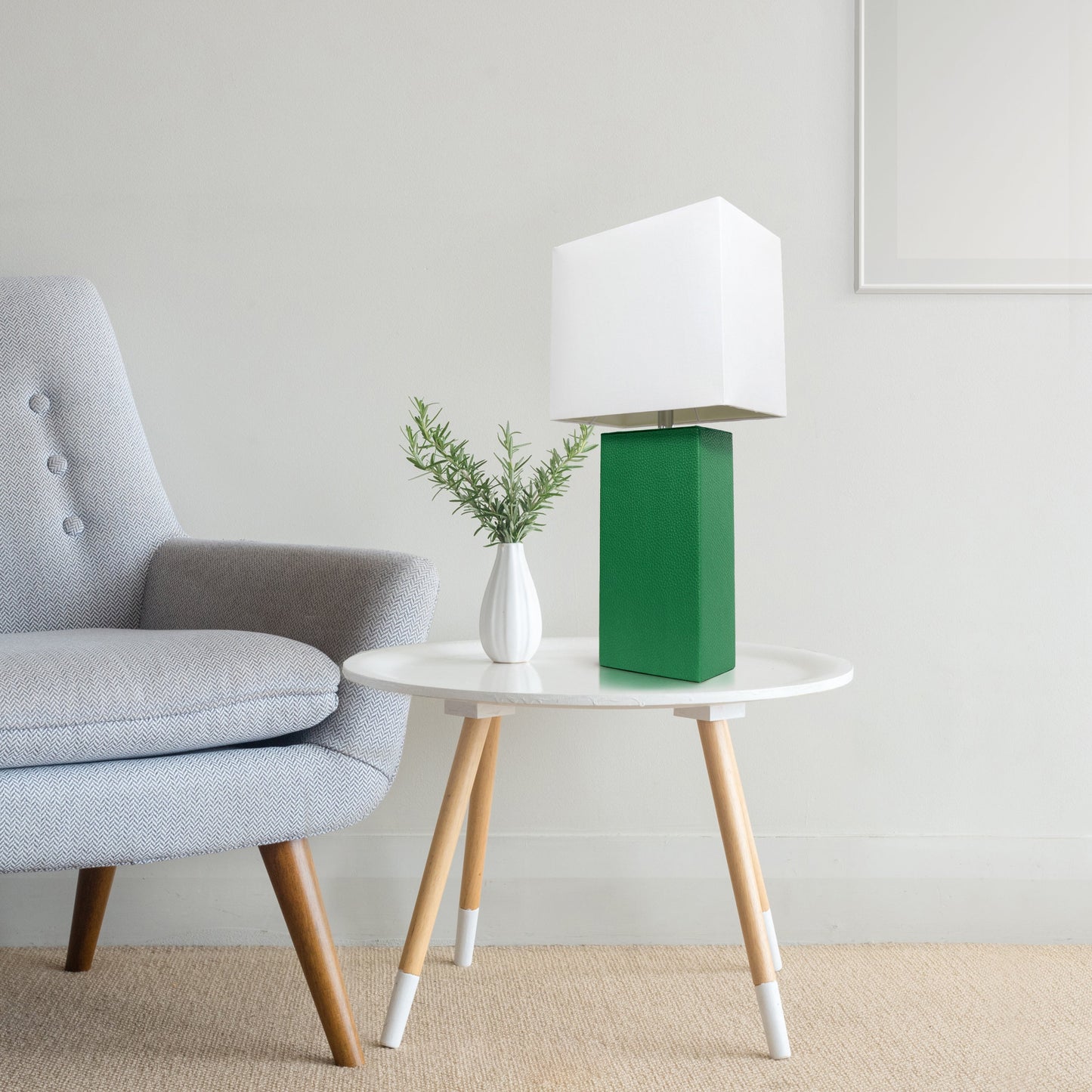 All The Rages Lalia Home Lexington 21" Green Leather Base Modern Home Bedside Table Lamp