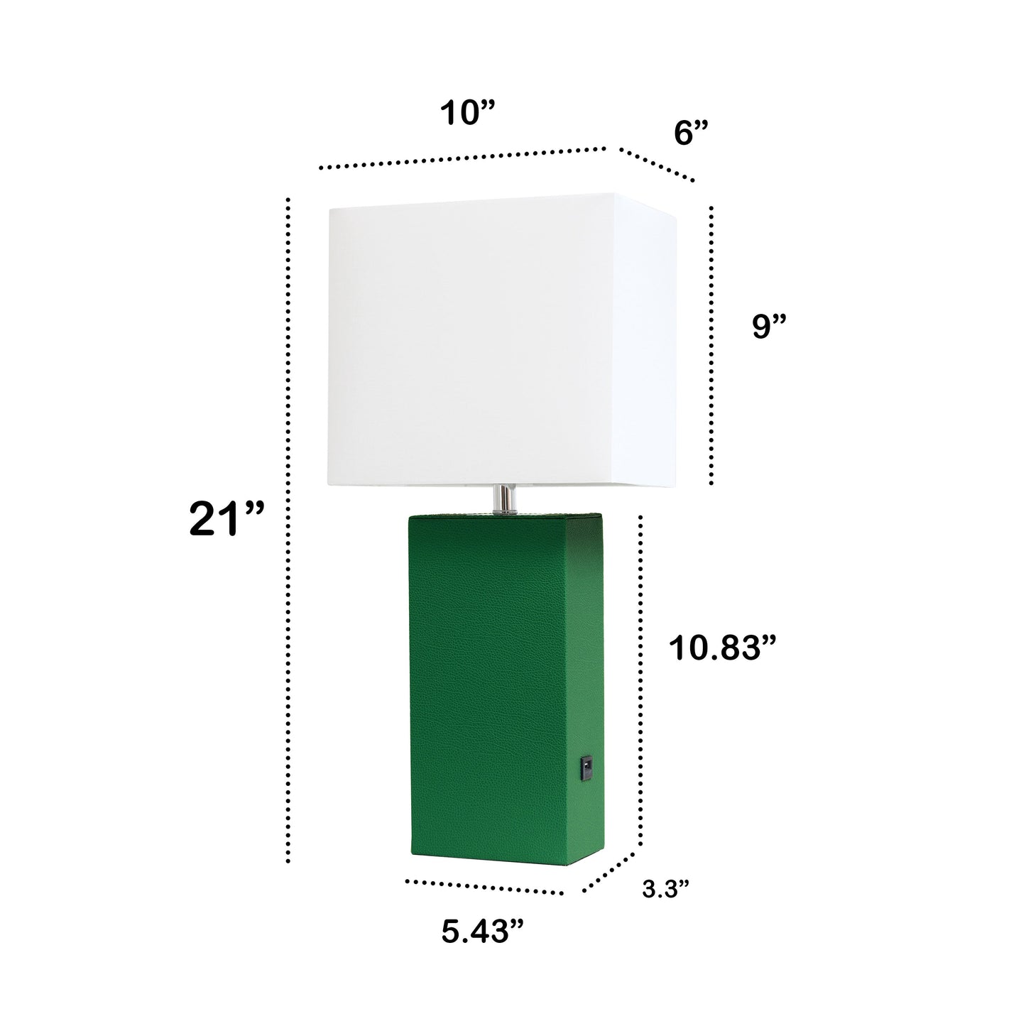 All The Rages Lalia Home Lexington 21" Green Leather Base Modern Home Décor Bedside Table Lamp With USB Charging Port