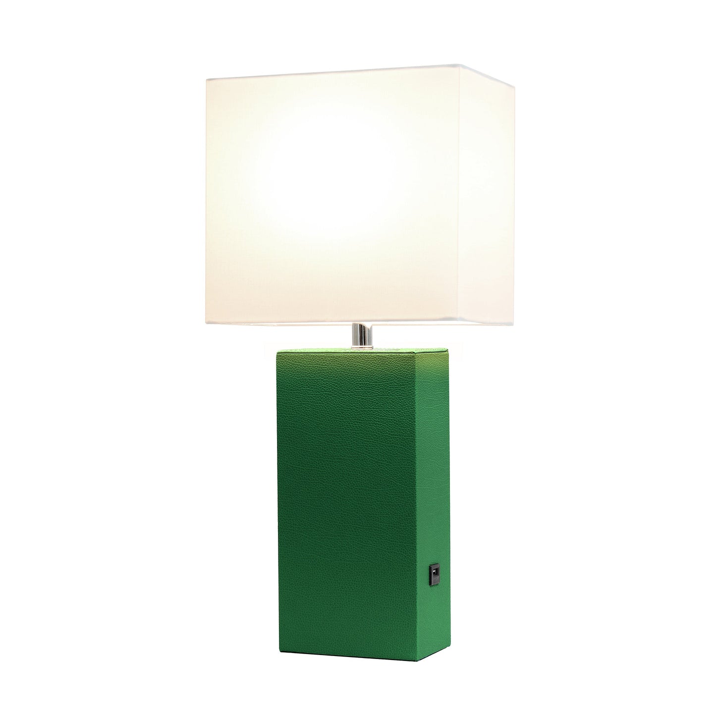 All The Rages Lalia Home Lexington 21" Green Leather Base Modern Home Décor Bedside Table Lamp With USB Charging Port