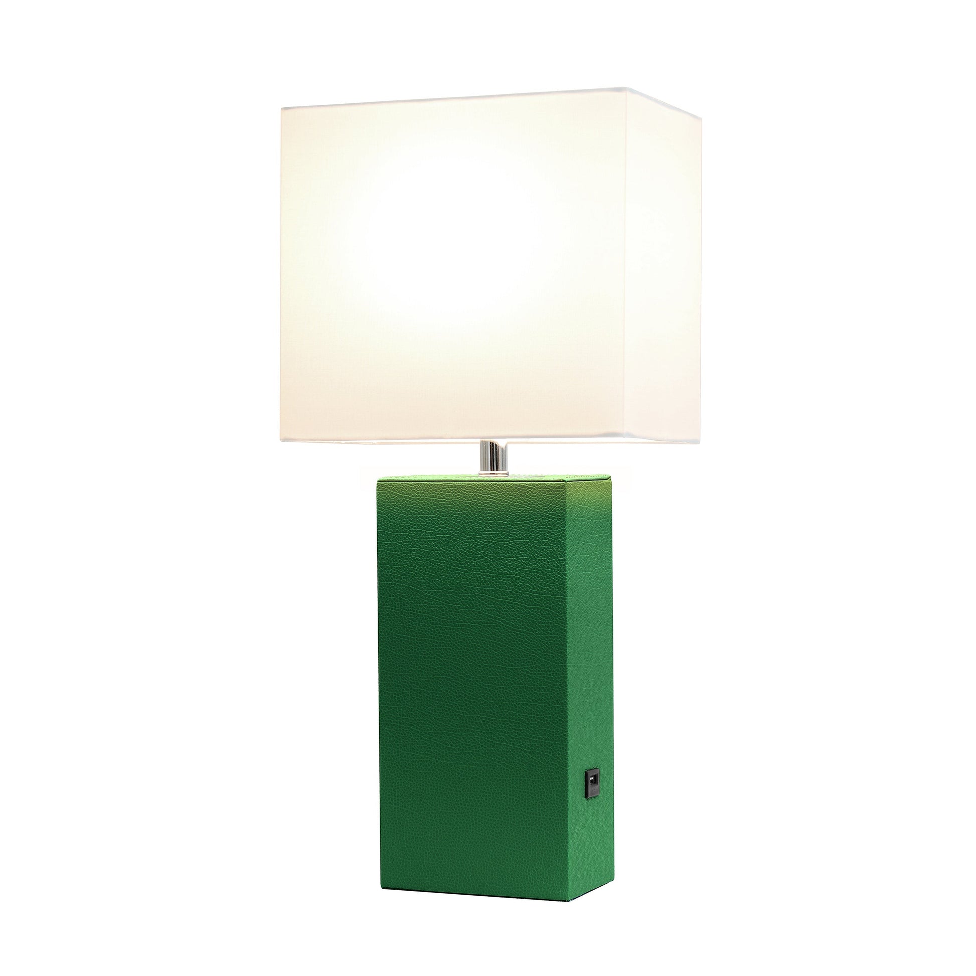 All The Rages Lalia Home Lexington 21" Green Leather Base Modern Home Décor Bedside Table Lamp With USB Charging Port