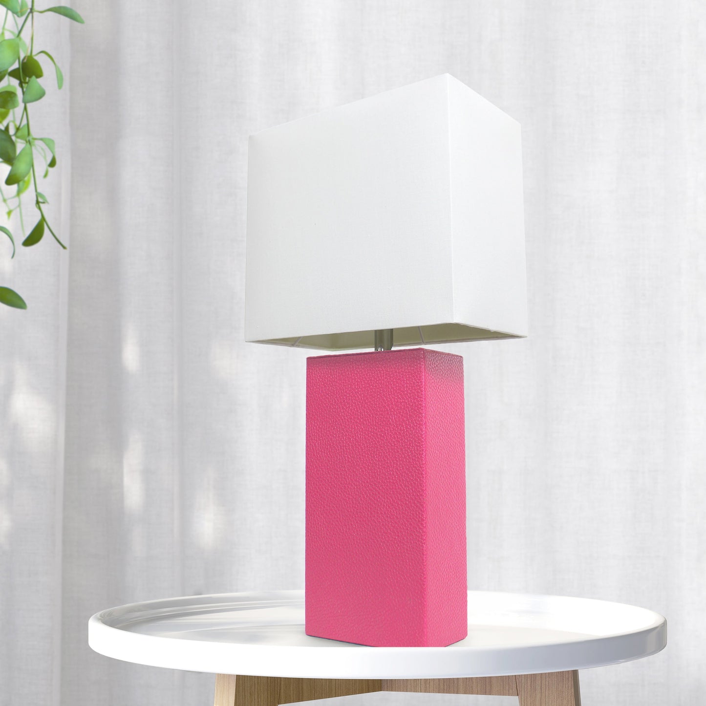All The Rages Lalia Home Lexington 21" Hot Pink Leather Base Modern Home Bedside Table Lamp