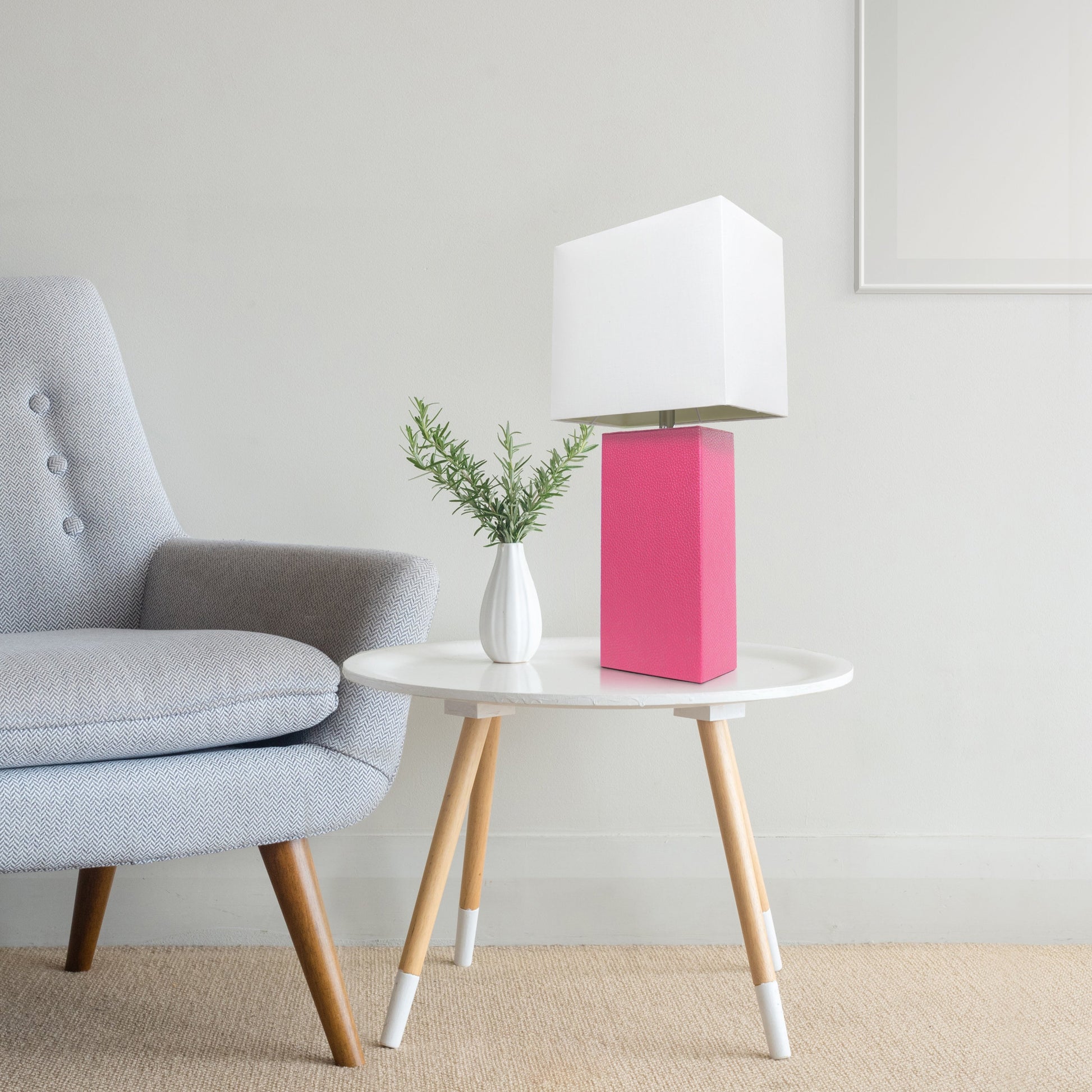 All The Rages Lalia Home Lexington 21" Hot Pink Leather Base Modern Home Bedside Table Lamp