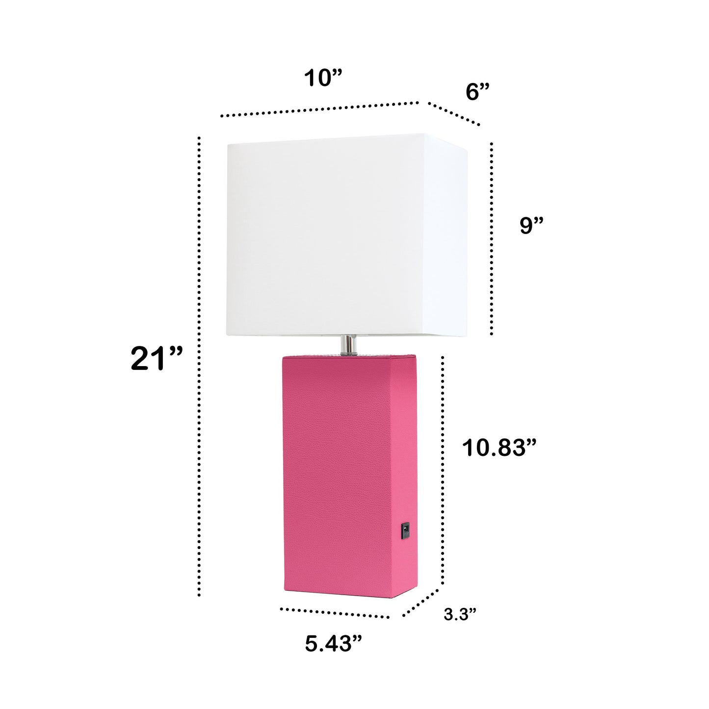 All The Rages Lalia Home Lexington 21" Hot Pink Leather Base Modern Home Décor Bedside Table Lamp With USB Charging Port