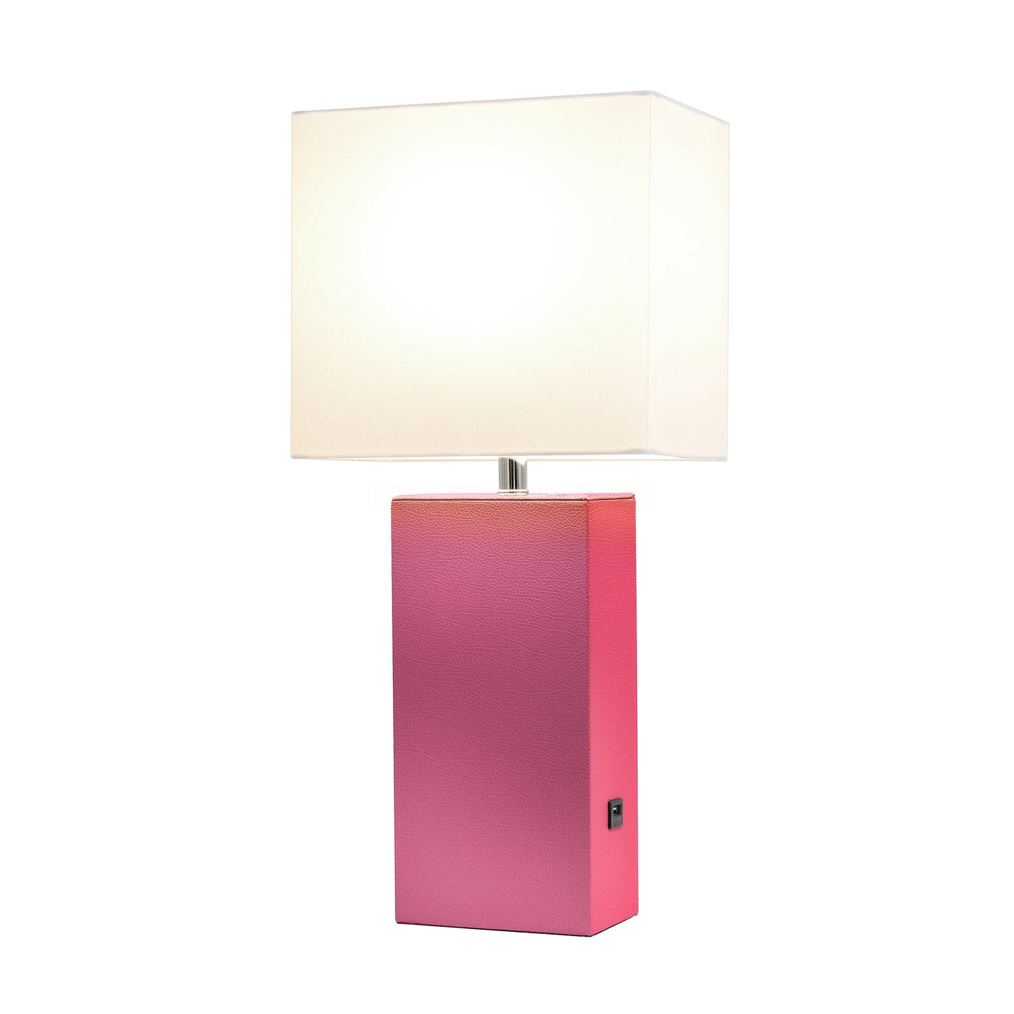 All The Rages Lalia Home Lexington 21" Hot Pink Leather Base Modern Home Décor Bedside Table Lamp With USB Charging Port
