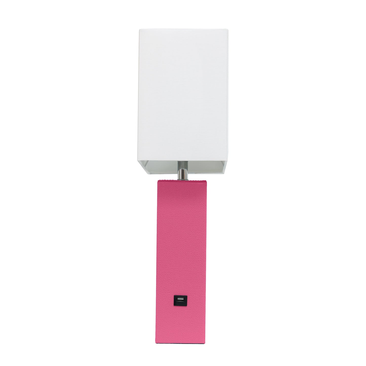 All The Rages Lalia Home Lexington 21" Hot Pink Leather Base Modern Home Décor Bedside Table Lamp With USB Charging Port