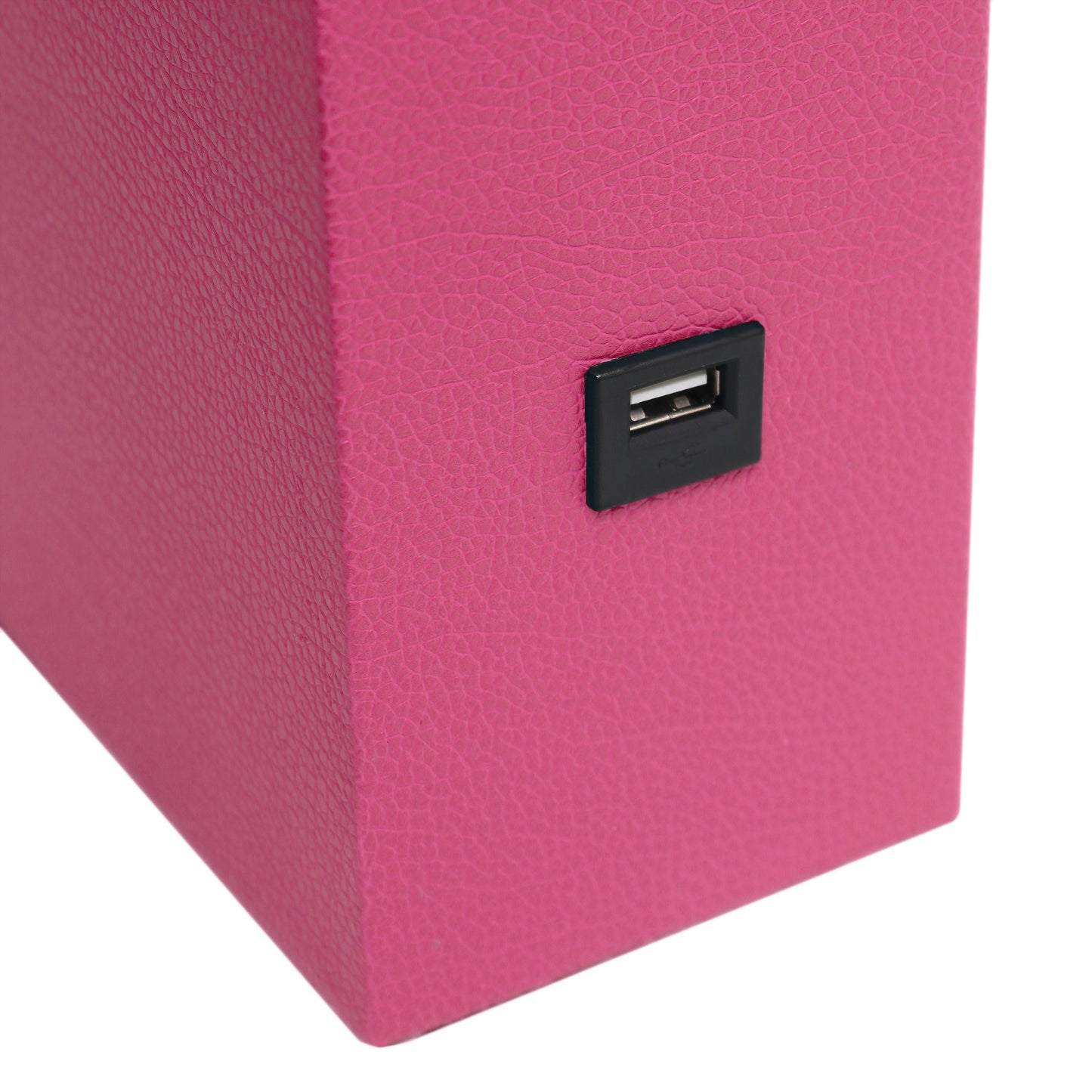 All The Rages Lalia Home Lexington 21" Hot Pink Leather Base Modern Home Décor Bedside Table Lamp With USB Charging Port
