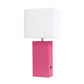 All The Rages Lalia Home Lexington 21" Hot Pink Leather Base Modern Home Décor Bedside Table Lamp With USB Charging Port