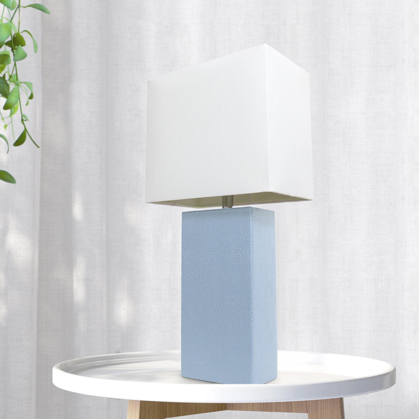All The Rages Lalia Home Lexington 21" Periwinkle Leather Base Modern Home Bedside Table Lamp