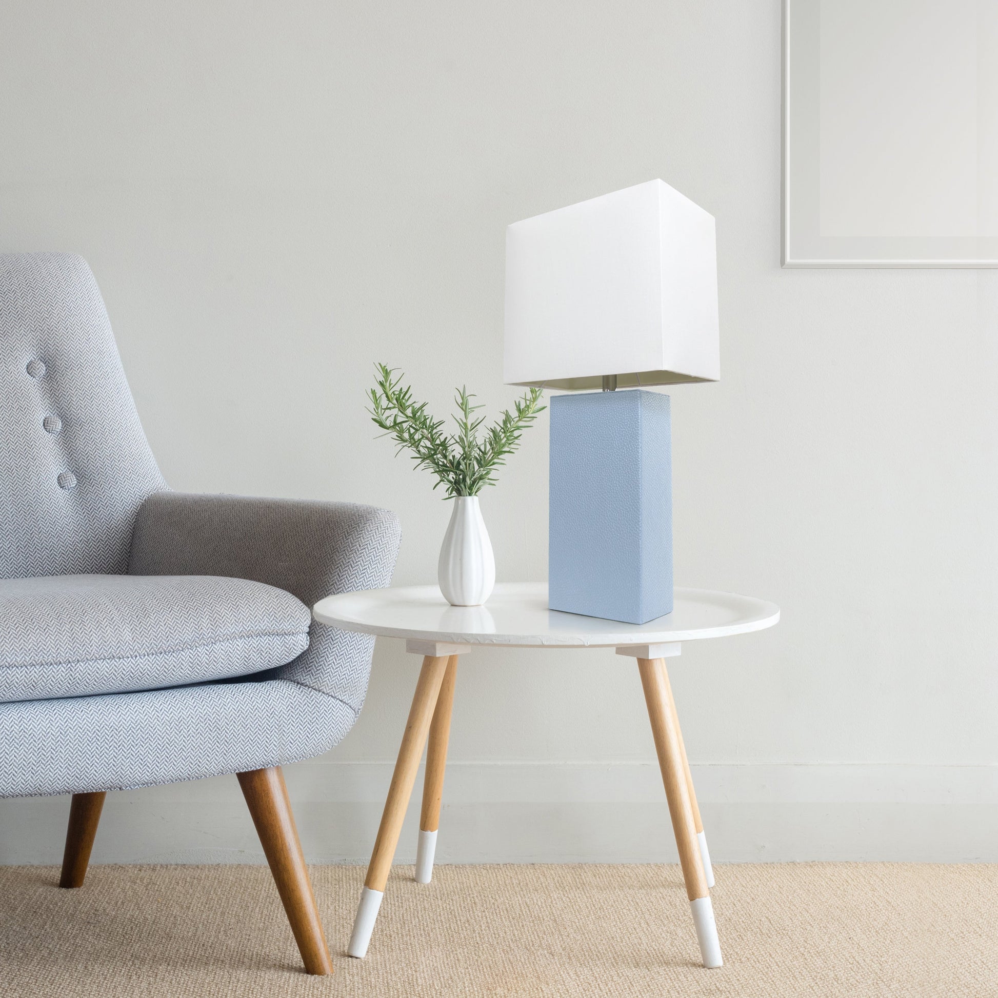All The Rages Lalia Home Lexington 21" Periwinkle Leather Base Modern Home Bedside Table Lamp