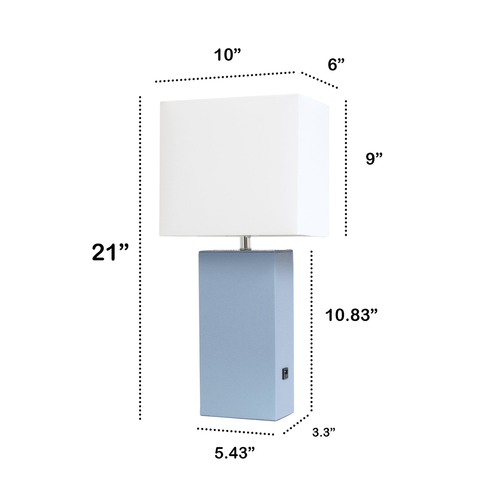 All The Rages Lalia Home Lexington 21" Periwinkle Leather Base Modern Home Décor Bedside Table Lamp With USB Charging Port