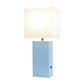 All The Rages Lalia Home Lexington 21" Periwinkle Leather Base Modern Home Décor Bedside Table Lamp With USB Charging Port