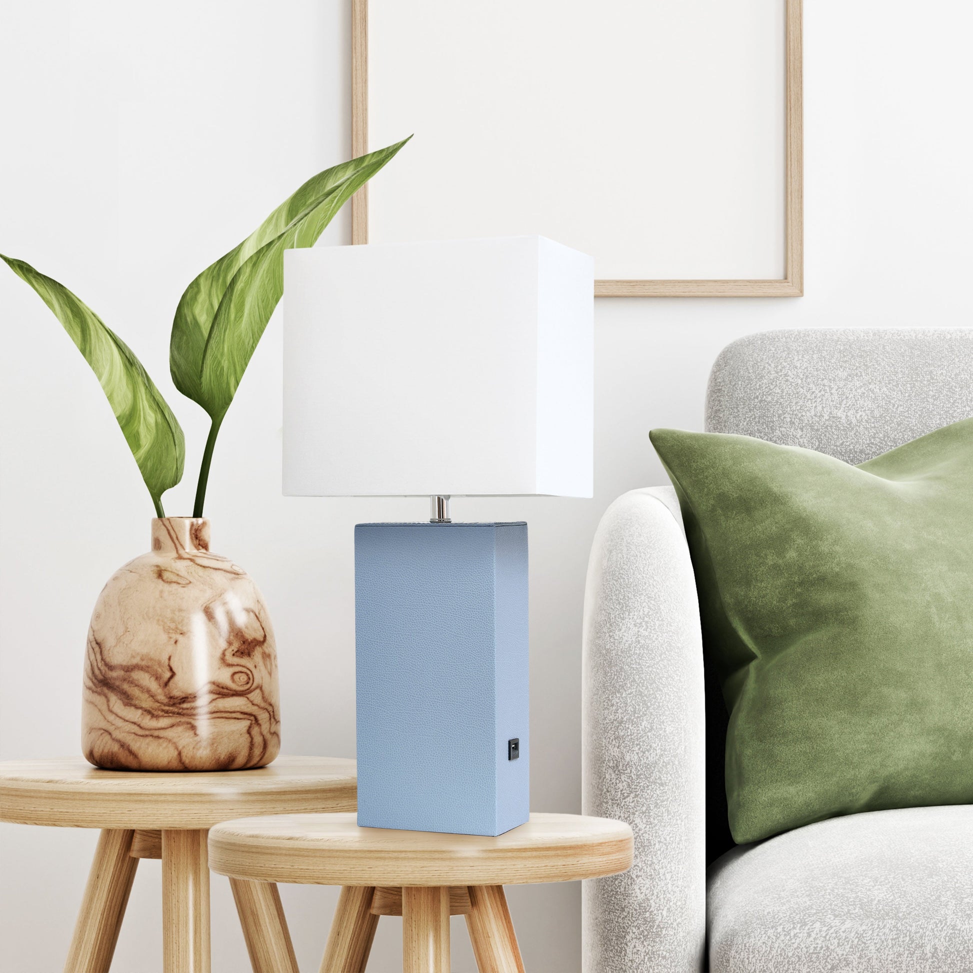 All The Rages Lalia Home Lexington 21" Periwinkle Leather Base Modern Home Décor Bedside Table Lamp With USB Charging Port