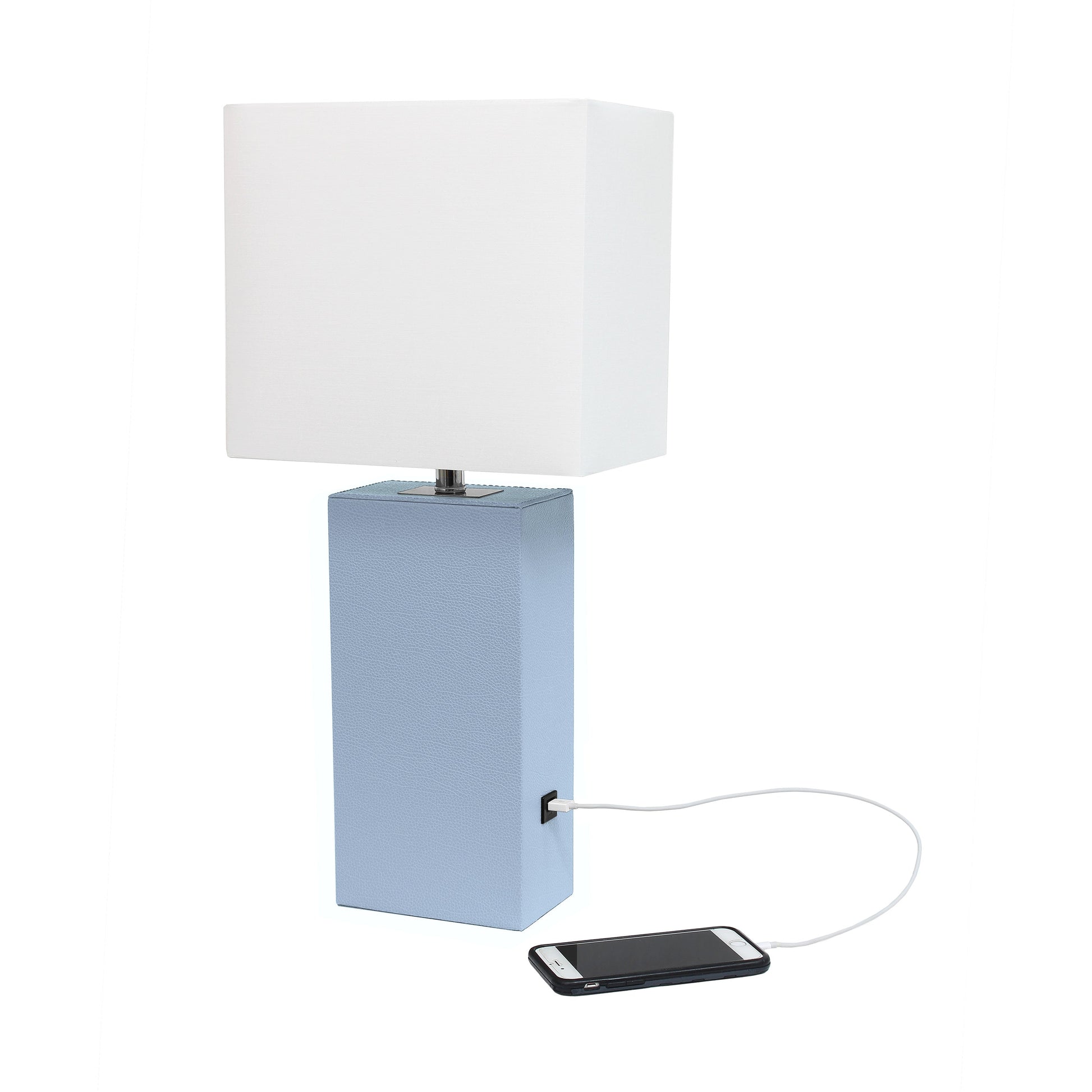 All The Rages Lalia Home Lexington 21" Periwinkle Leather Base Modern Home Décor Bedside Table Lamp With USB Charging Port