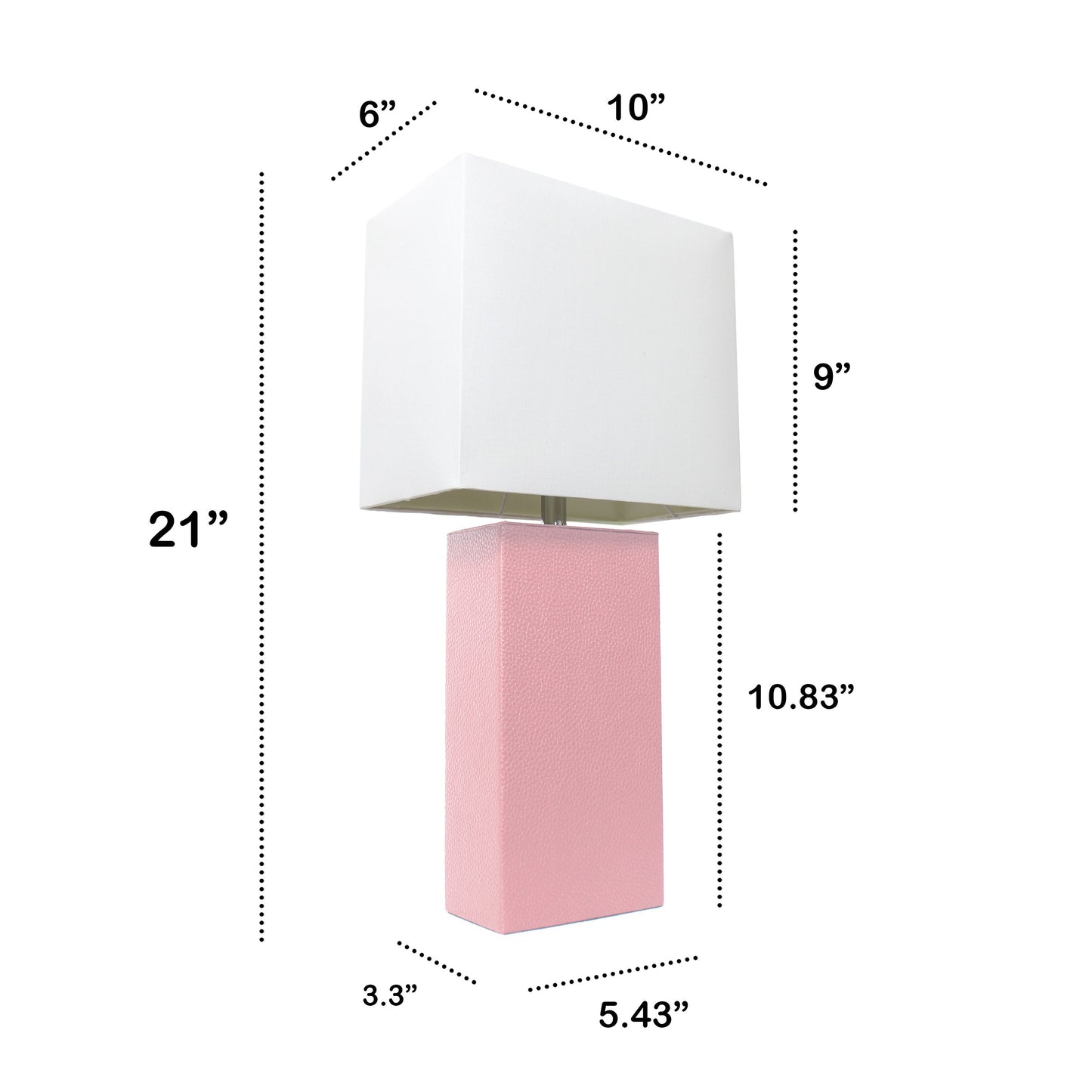 All The Rages Lalia Home Lexington 21" Pink Leather Base Modern Home Bedside Table Lamp