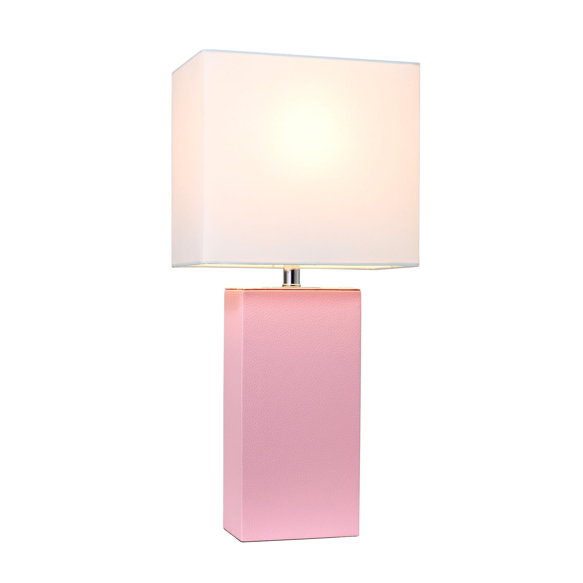 All The Rages Lalia Home Lexington 21" Pink Leather Base Modern Home Bedside Table Lamp