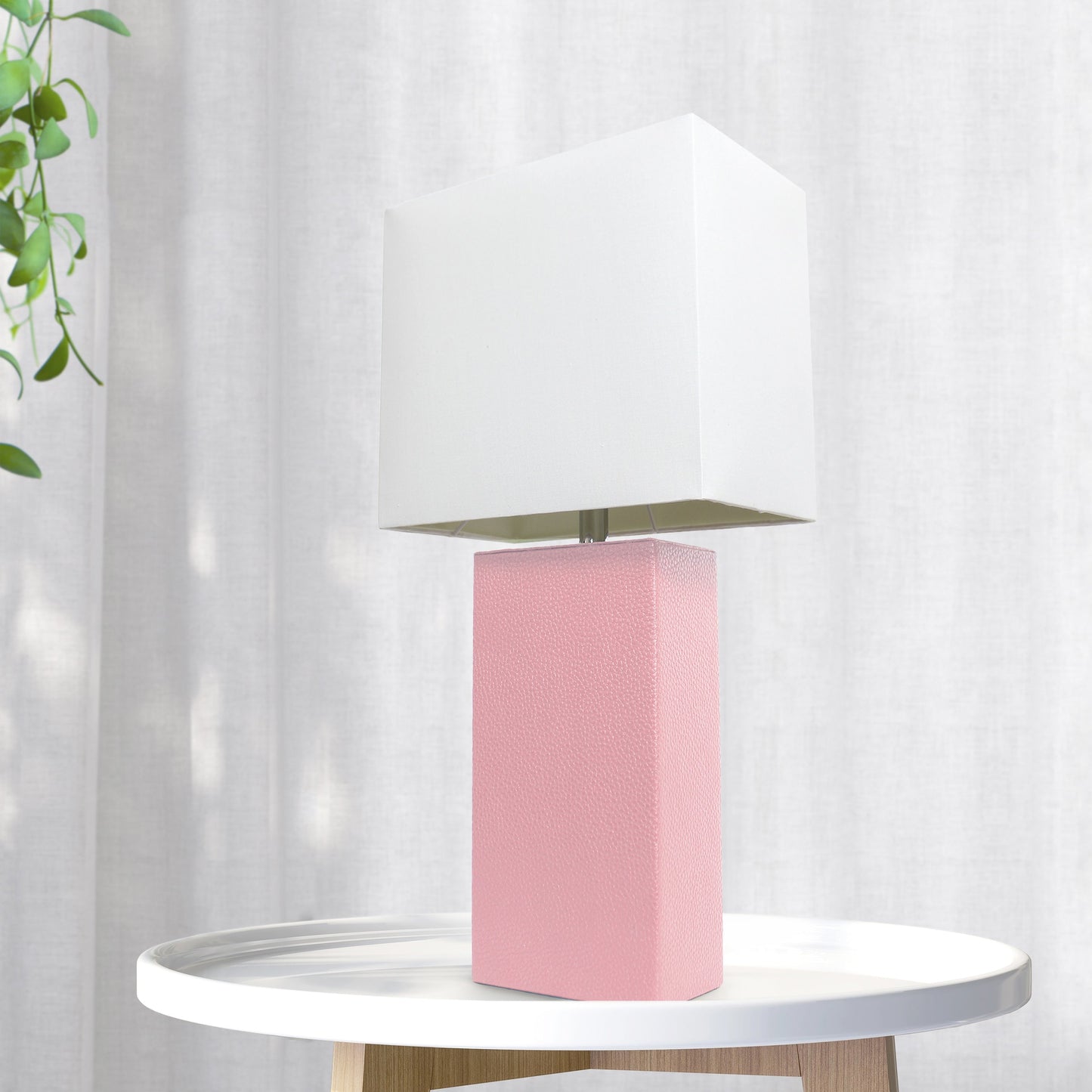 All The Rages Lalia Home Lexington 21" Pink Leather Base Modern Home Bedside Table Lamp
