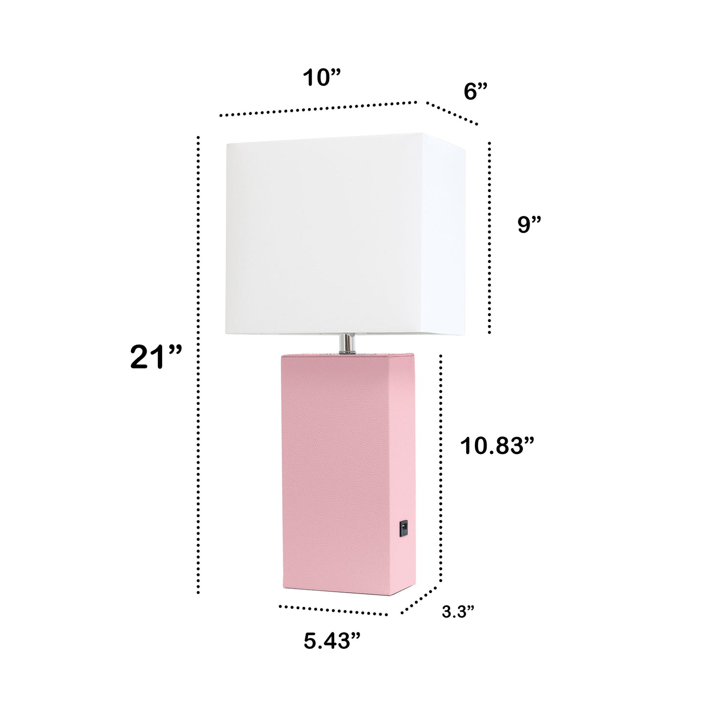 All The Rages Lalia Home Lexington 21" Pink Leather Base Modern Home Décor Bedside Table Lamp With USB Charging Port