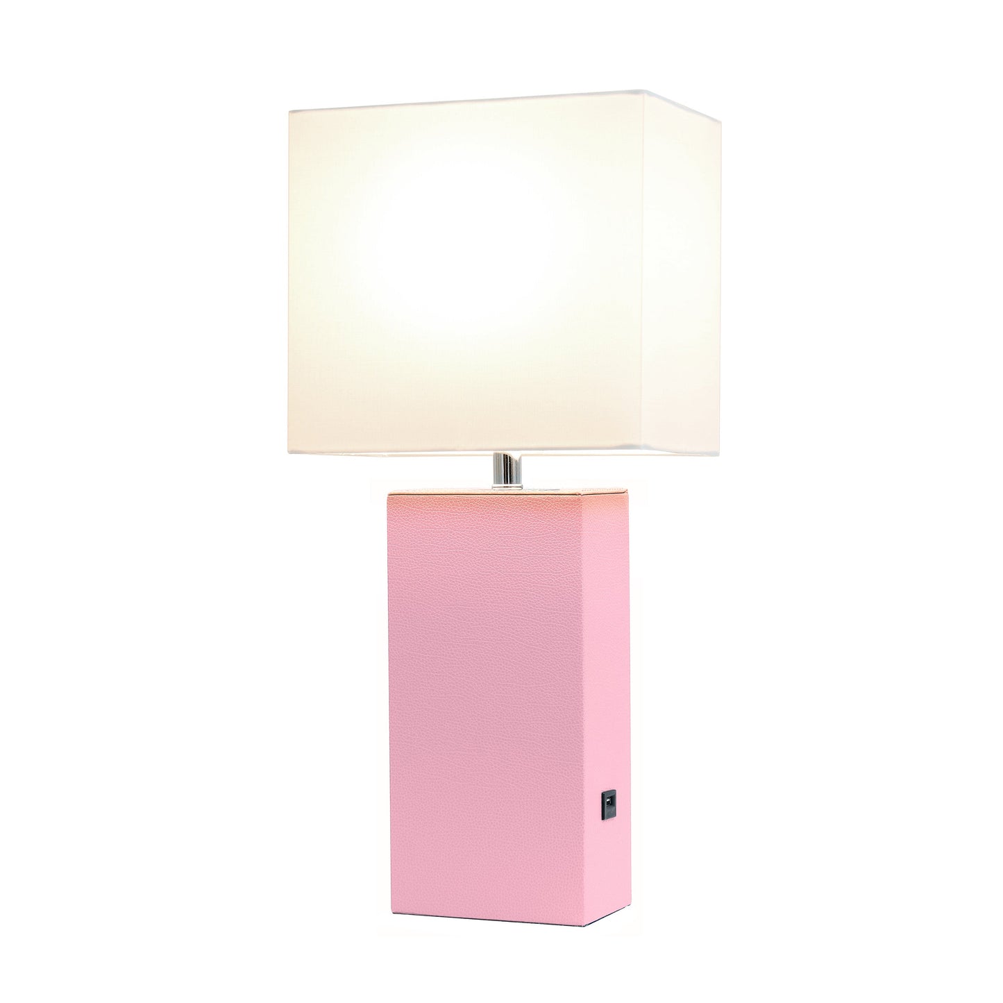 All The Rages Lalia Home Lexington 21" Pink Leather Base Modern Home Décor Bedside Table Lamp With USB Charging Port