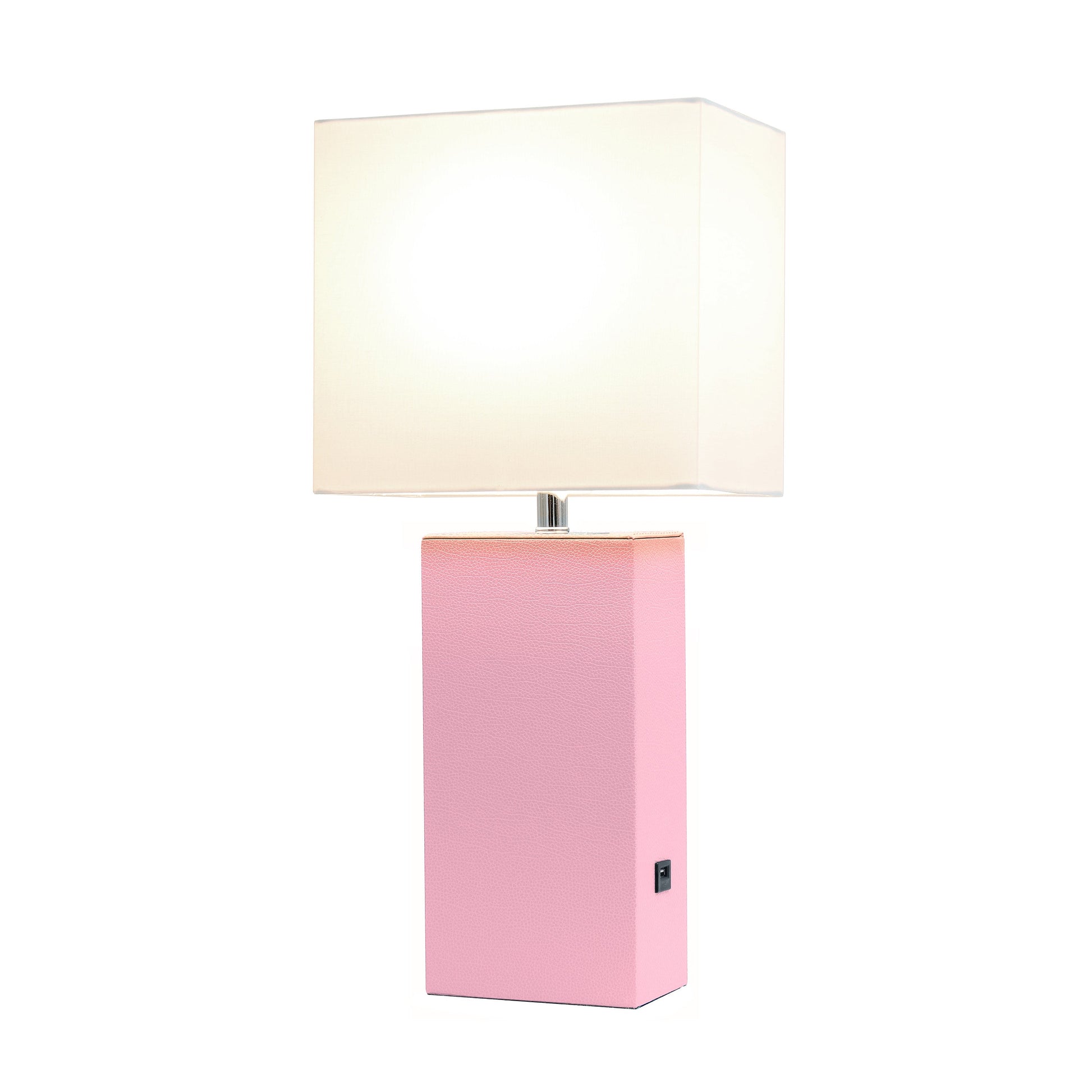 All The Rages Lalia Home Lexington 21" Pink Leather Base Modern Home Décor Bedside Table Lamp With USB Charging Port