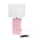 All The Rages Lalia Home Lexington 21" Pink Leather Base Modern Home Décor Bedside Table Lamp With USB Charging Port