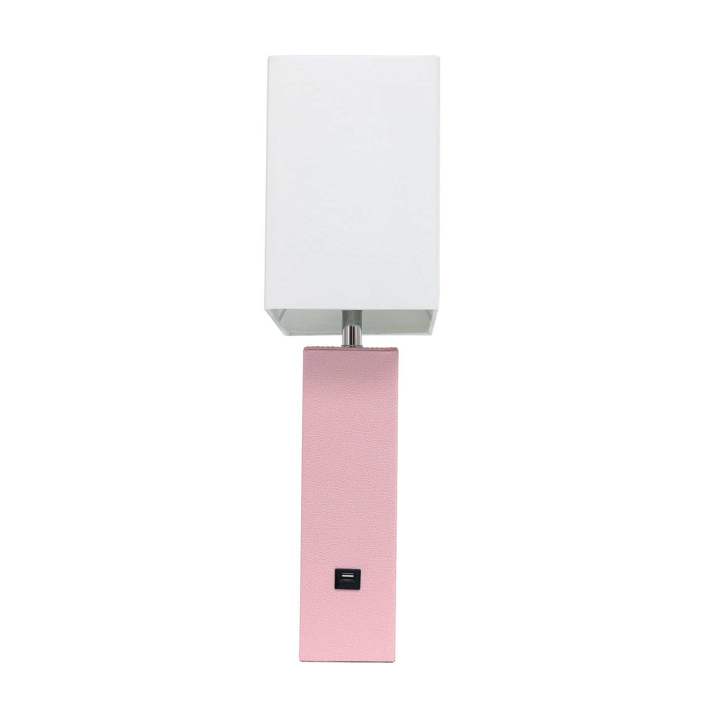 All The Rages Lalia Home Lexington 21" Pink Leather Base Modern Home Décor Bedside Table Lamp With USB Charging Port