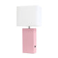 All The Rages Lalia Home Lexington 21" Pink Leather Base Modern Home Décor Bedside Table Lamp With USB Charging Port