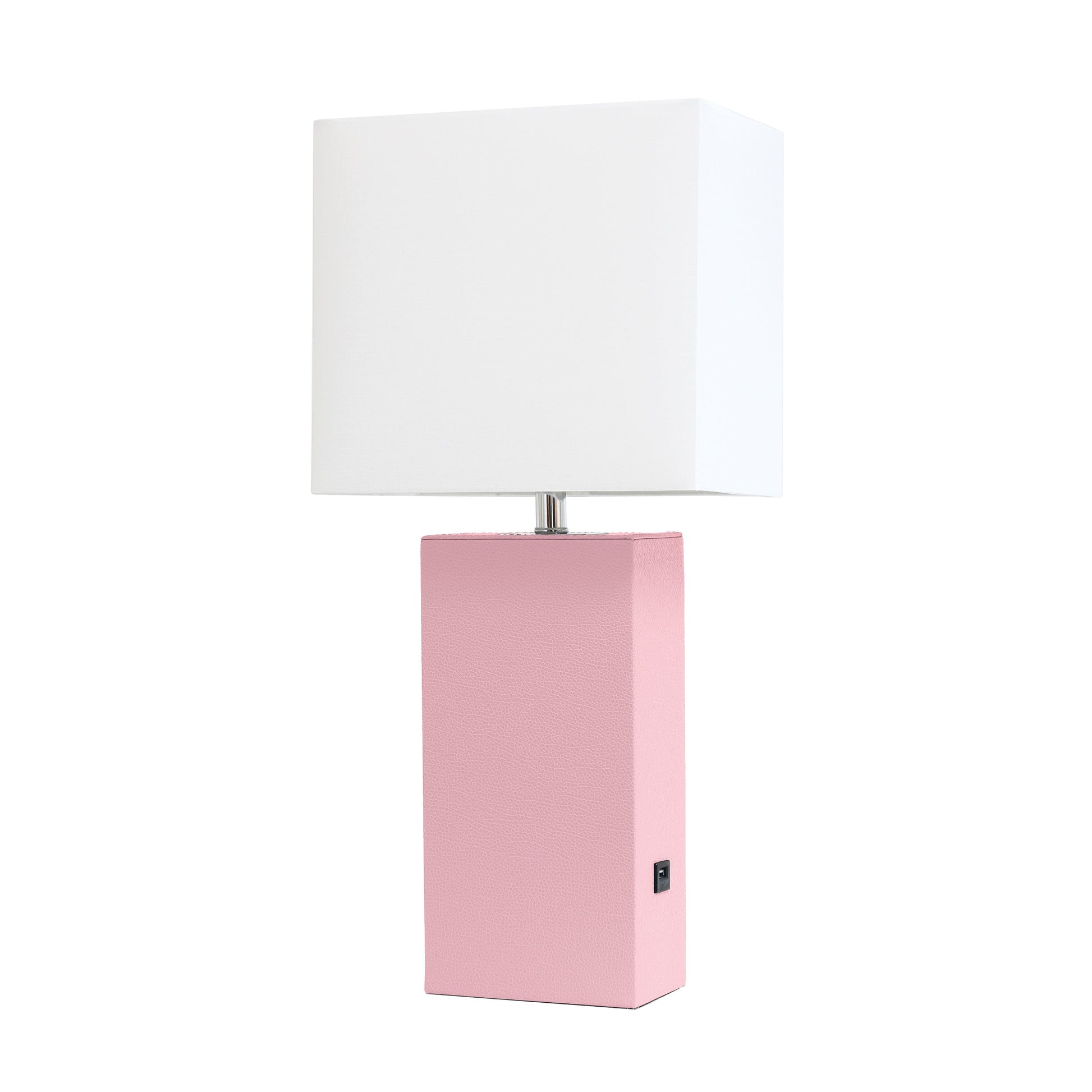 All The Rages Lalia Home Lexington 21" Pink Leather Base Modern Home Décor Bedside Table Lamp With USB Charging Port