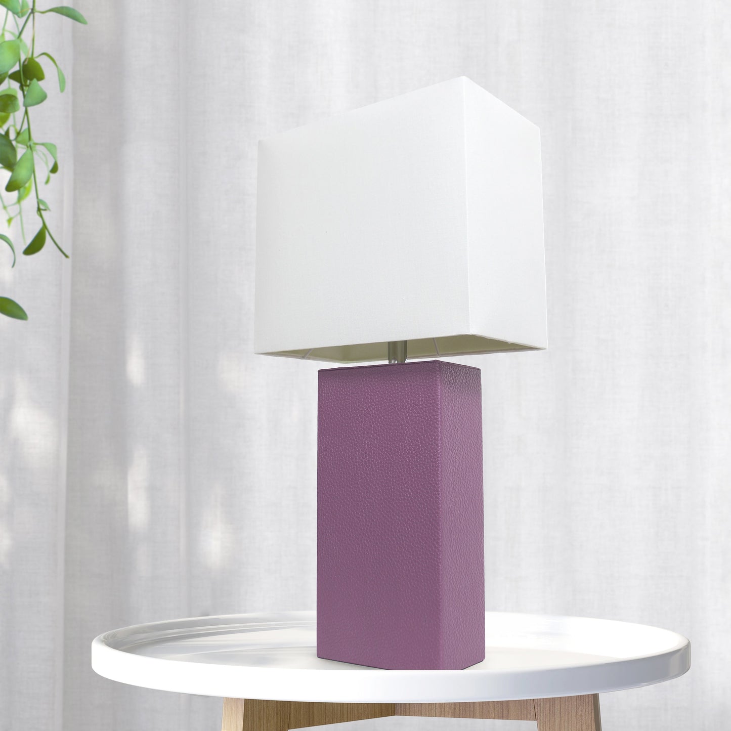 All The Rages Lalia Home Lexington 21" Purple Leather Base Modern Home Bedside Table Lamp