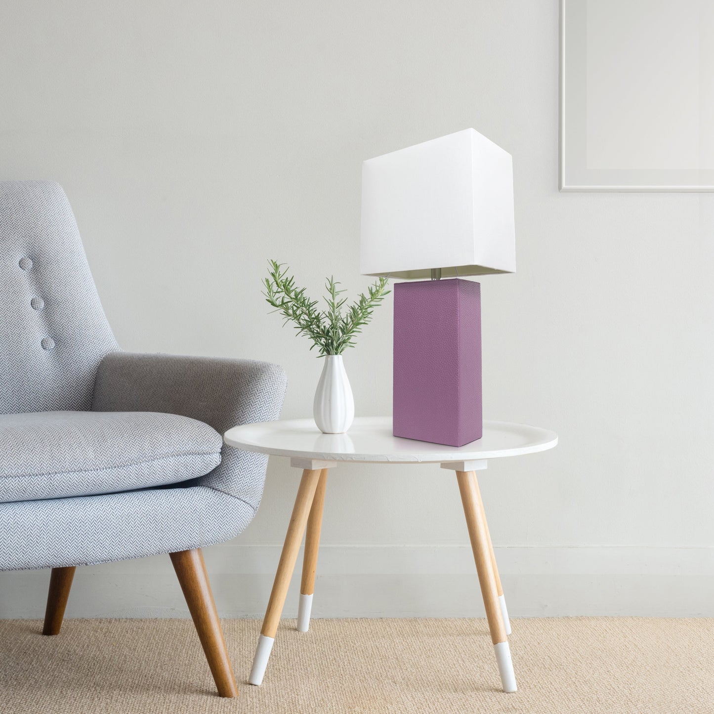 All The Rages Lalia Home Lexington 21" Purple Leather Base Modern Home Bedside Table Lamp