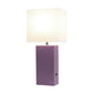 All The Rages Lalia Home Lexington 21" Purple Leather Base Modern Home Décor Bedside Table Lamp With USB Charging Port
