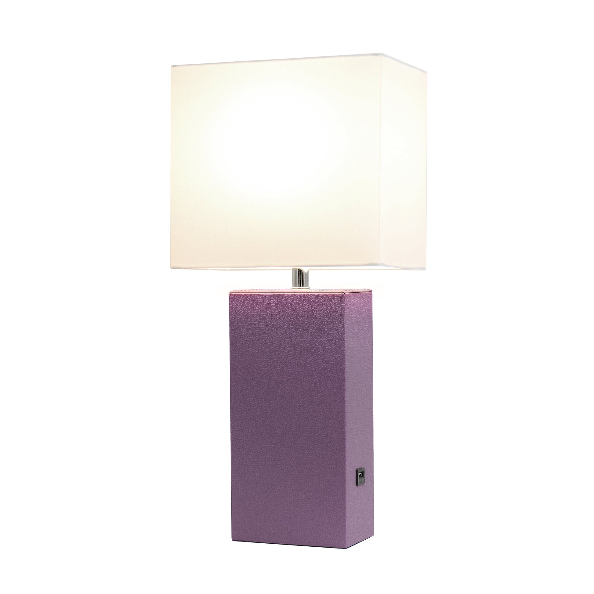 All The Rages Lalia Home Lexington 21" Purple Leather Base Modern Home Décor Bedside Table Lamp With USB Charging Port