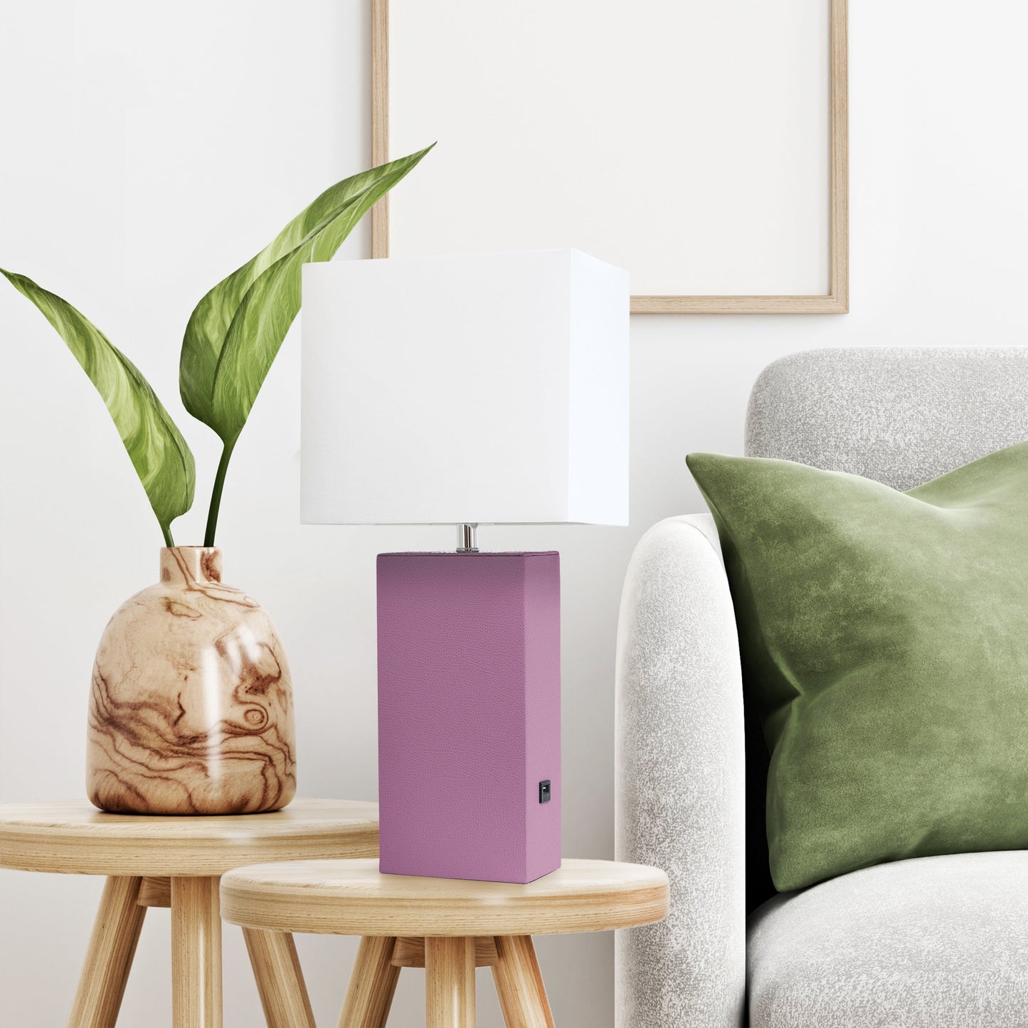 All The Rages Lalia Home Lexington 21" Purple Leather Base Modern Home Décor Bedside Table Lamp With USB Charging Port