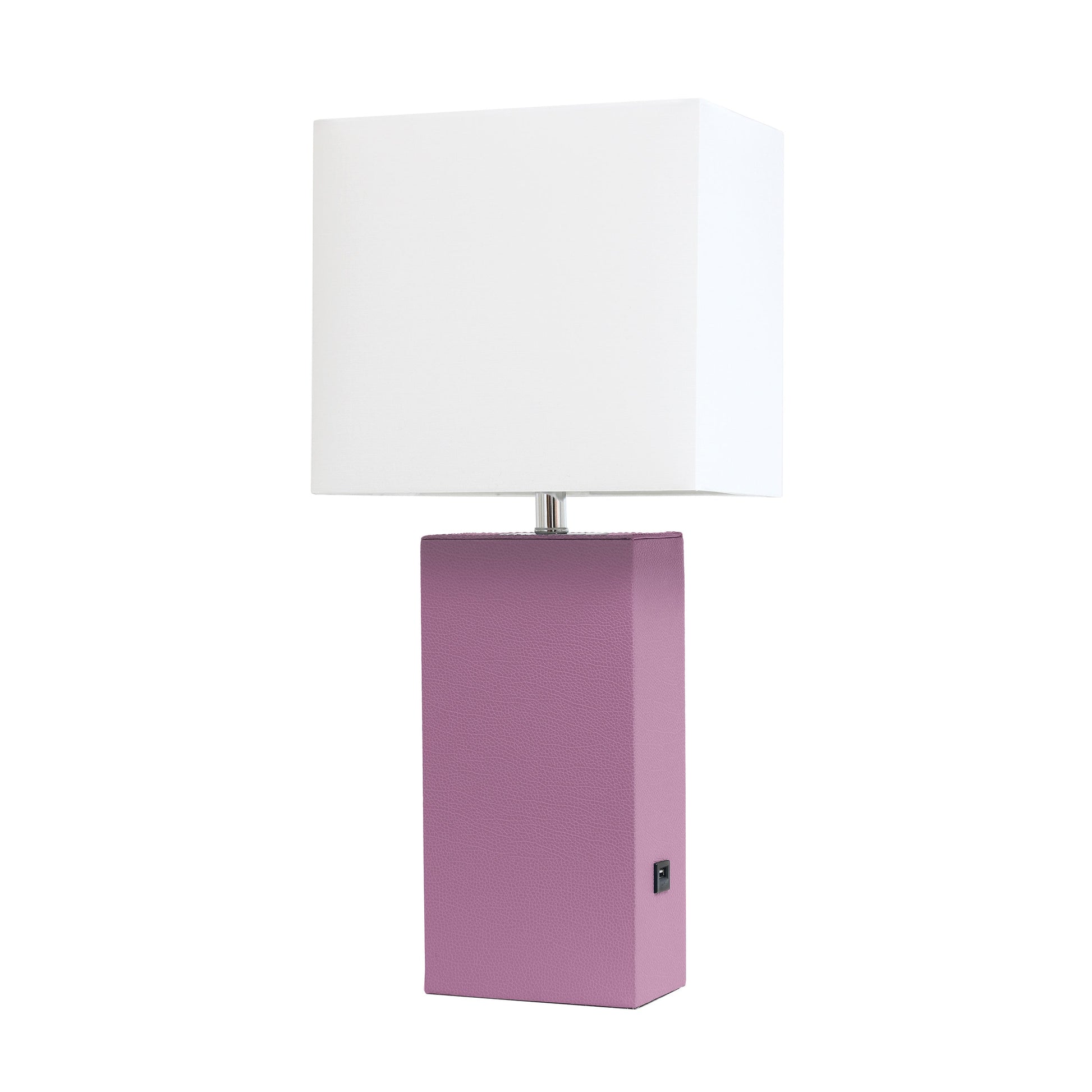 All The Rages Lalia Home Lexington 21" Purple Leather Base Modern Home Décor Bedside Table Lamp With USB Charging Port