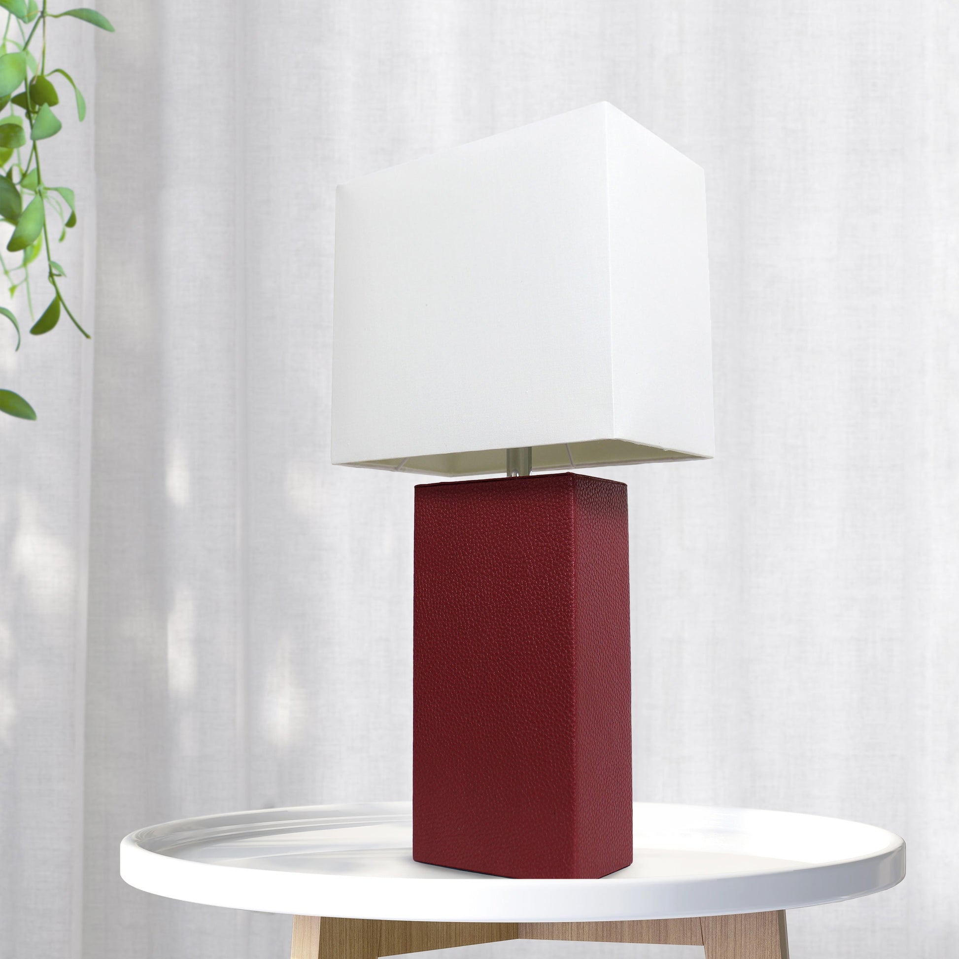 All The Rages Lalia Home Lexington 21" Red Leather Base Modern Home Bedside Table Lamp