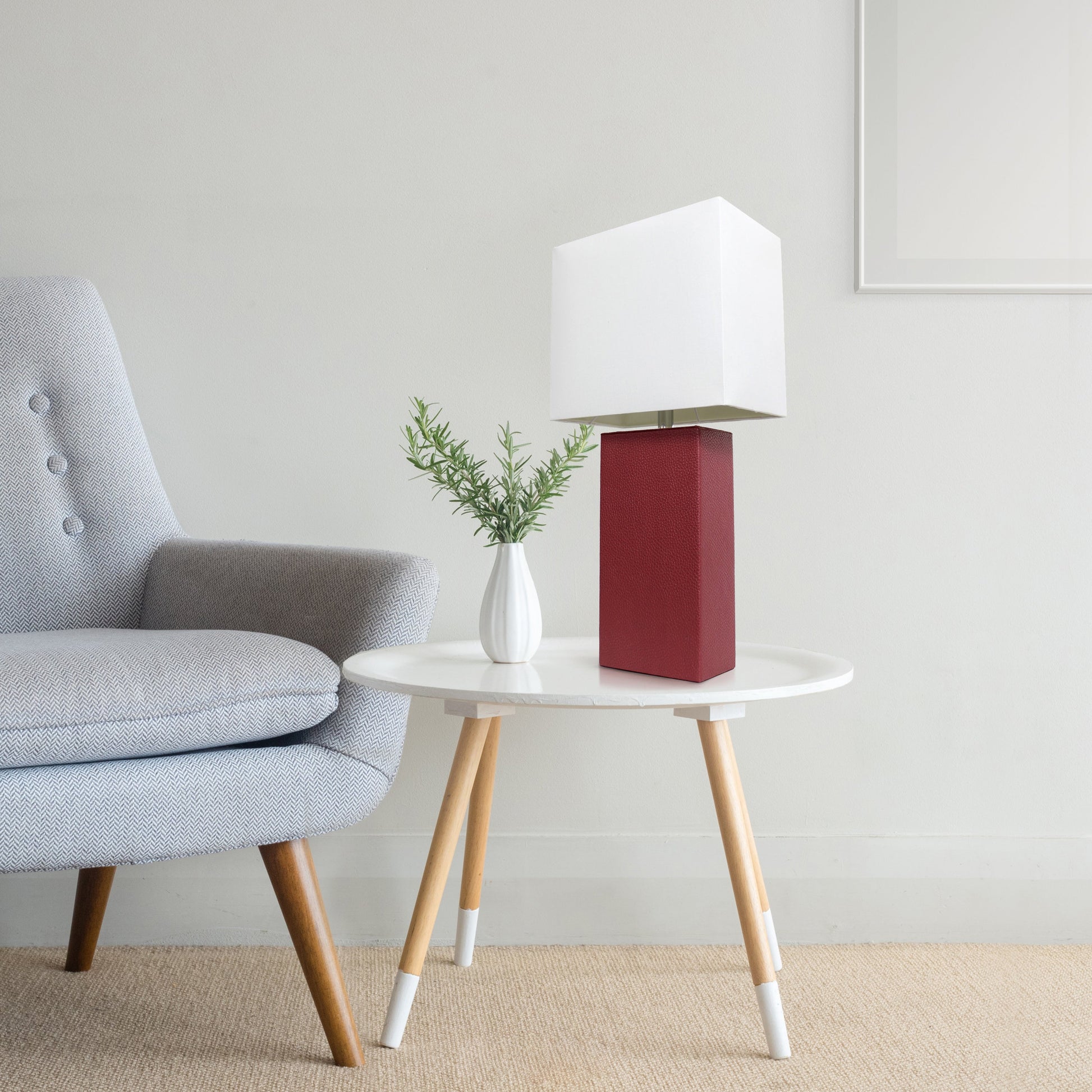 All The Rages Lalia Home Lexington 21" Red Leather Base Modern Home Bedside Table Lamp