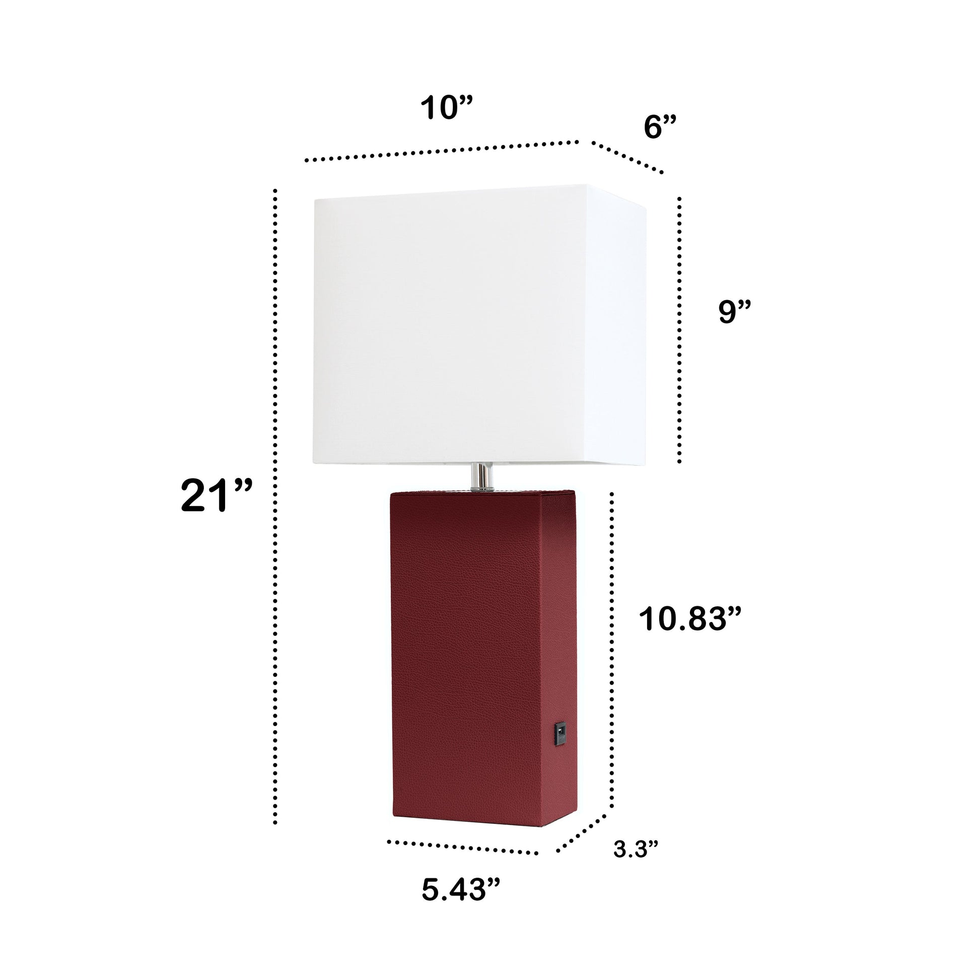 All The Rages Lalia Home Lexington 21" Red Leather Base Modern Home Décor Bedside Table Lamp With USB Charging Port