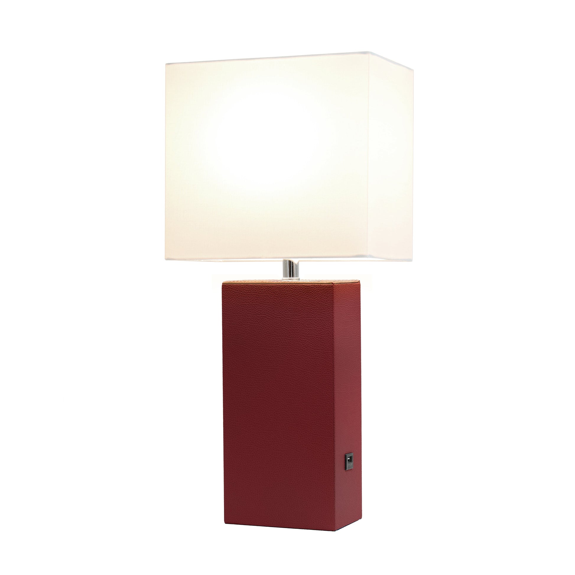 All The Rages Lalia Home Lexington 21" Red Leather Base Modern Home Décor Bedside Table Lamp With USB Charging Port