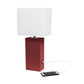 All The Rages Lalia Home Lexington 21" Red Leather Base Modern Home Décor Bedside Table Lamp With USB Charging Port