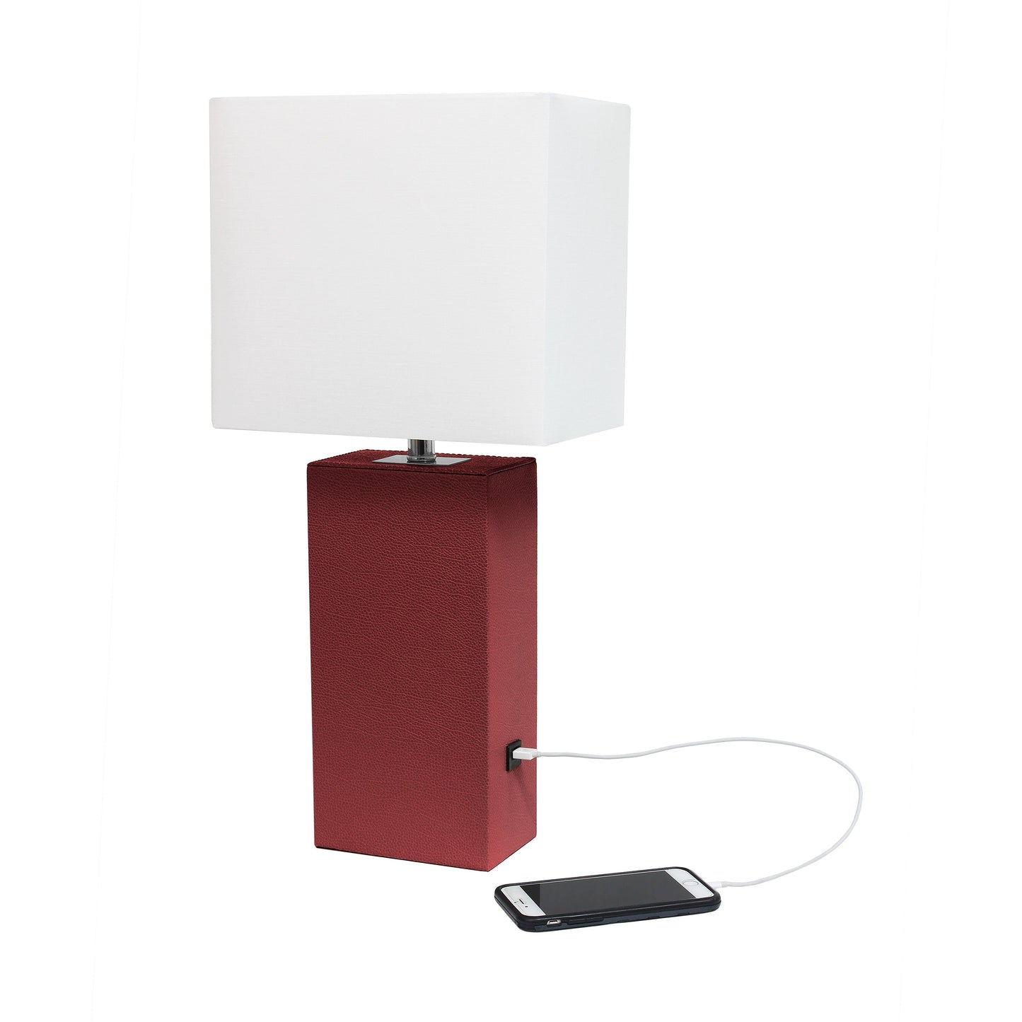 All The Rages Lalia Home Lexington 21" Red Leather Base Modern Home Décor Bedside Table Lamp With USB Charging Port