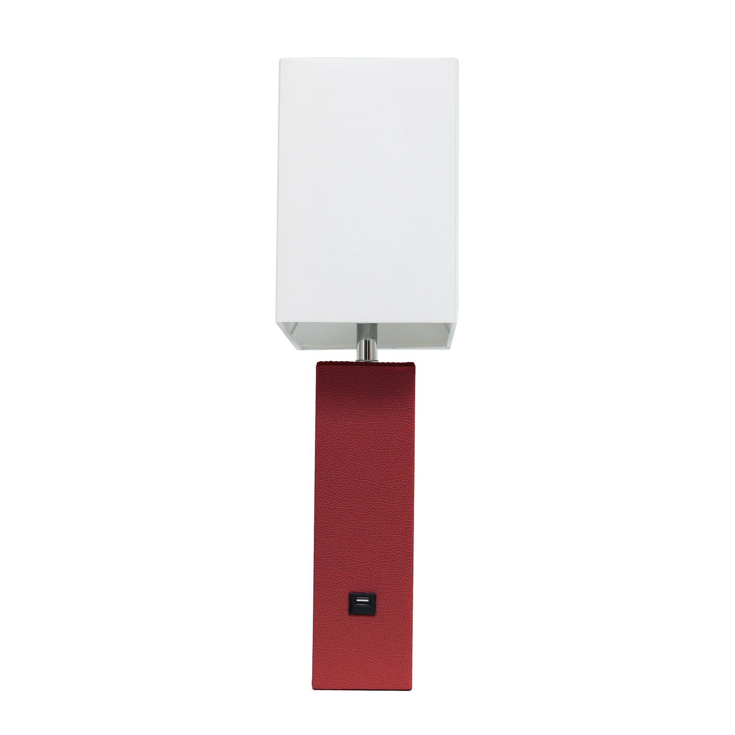All The Rages Lalia Home Lexington 21" Red Leather Base Modern Home Décor Bedside Table Lamp With USB Charging Port