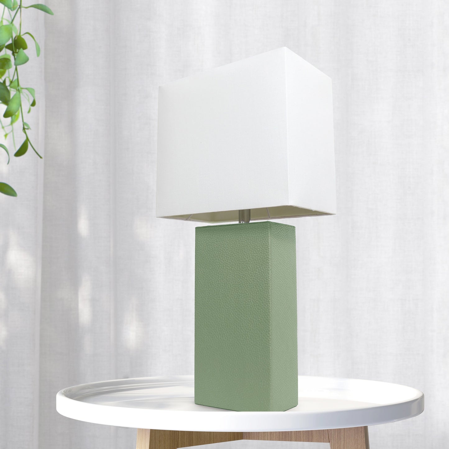 All The Rages Lalia Home Lexington 21" Sage Green Leather Base Modern Home Bedside Table Lamp