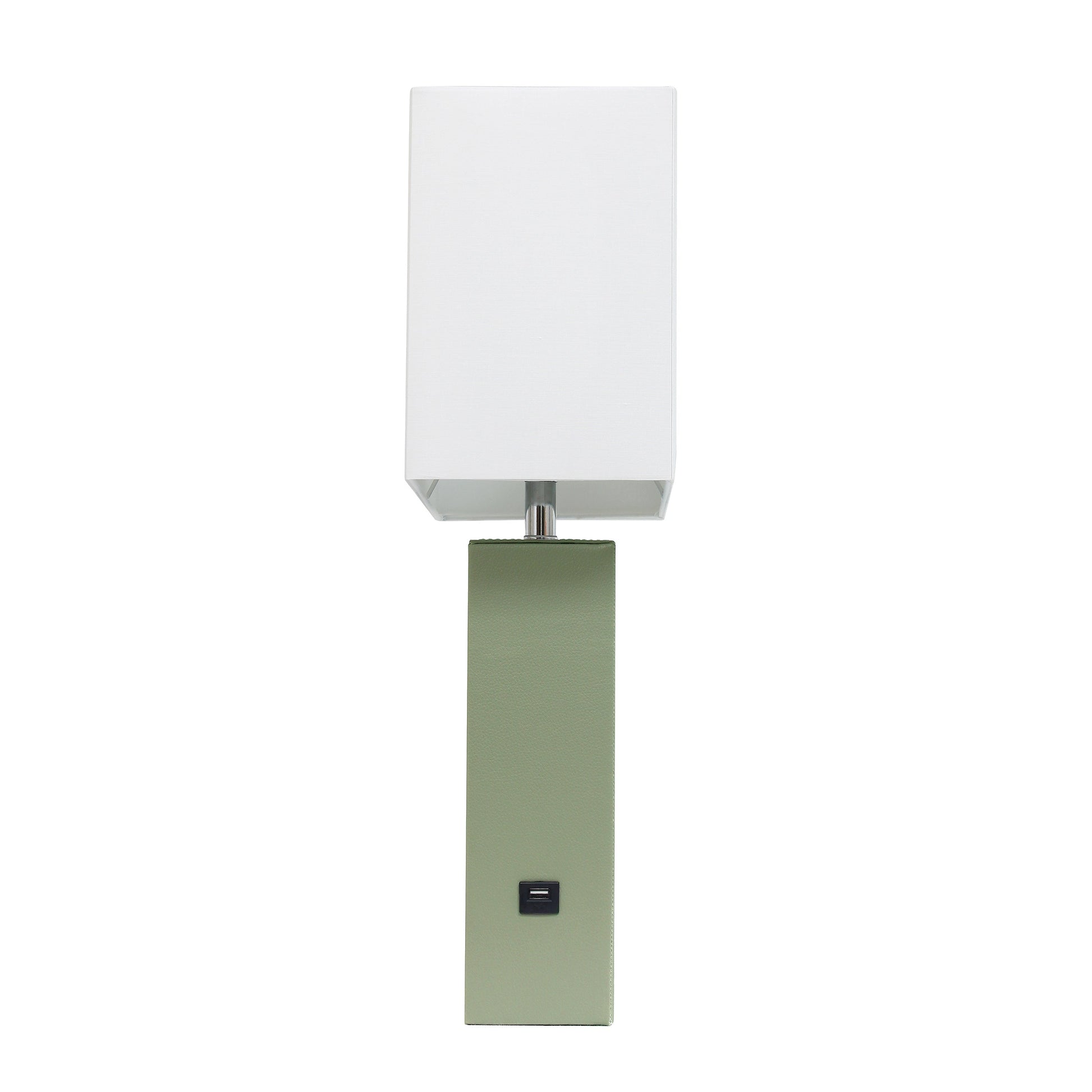 All The Rages Lalia Home Lexington 21" Sage Green Leather Base Modern Home Décor Bedside Table Lamp With USB Charging Port