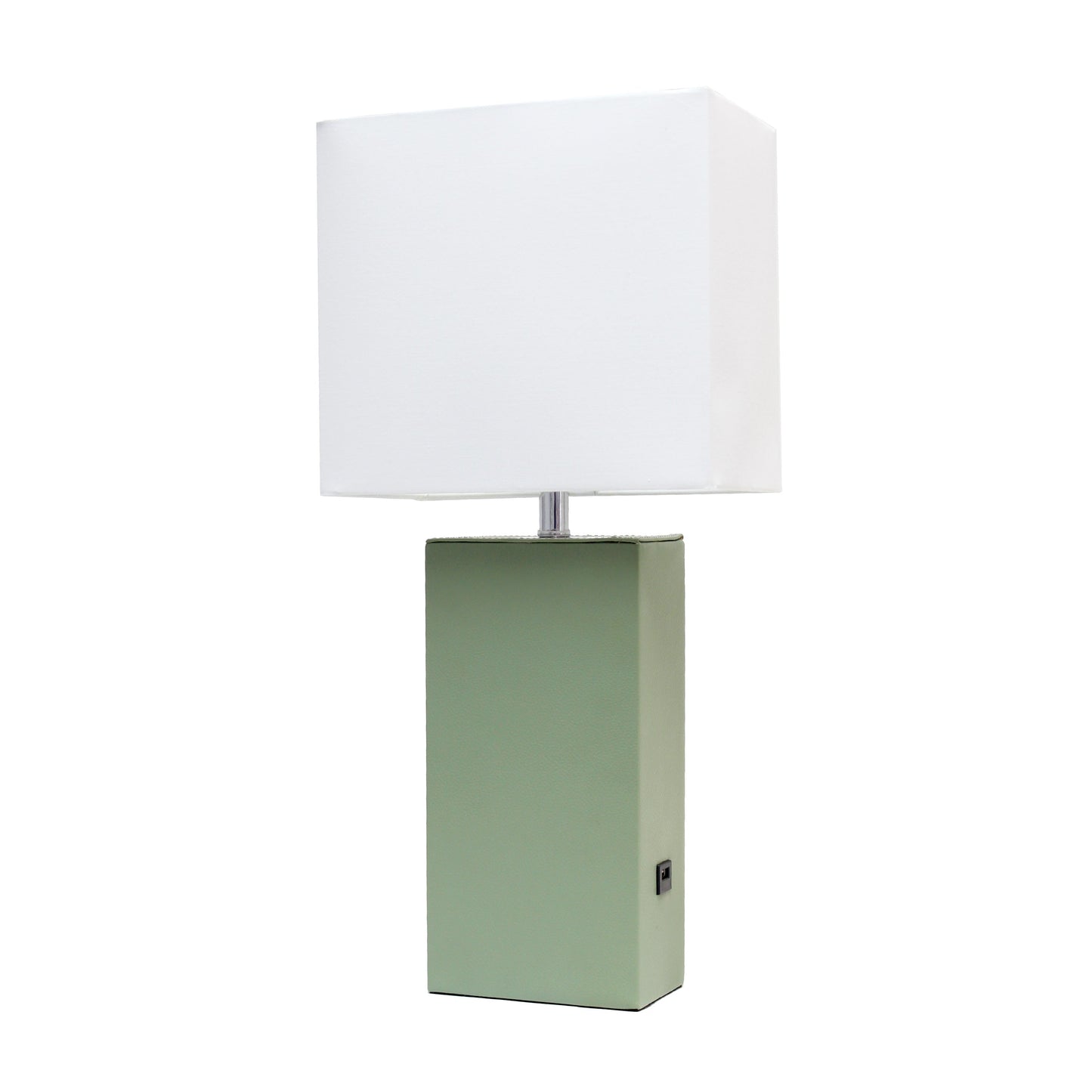 All The Rages Lalia Home Lexington 21" Sage Green Leather Base Modern Home Décor Bedside Table Lamp With USB Charging Port